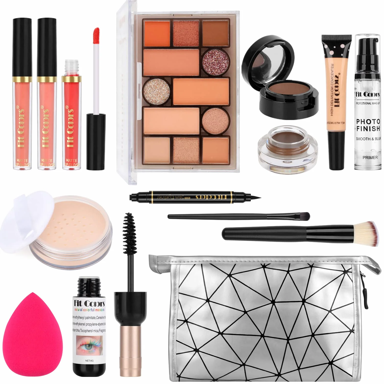 Kit de maquillage professionnel tout-en-un avec sac de rangement portable pour adolescents et adultes (13 pièces)