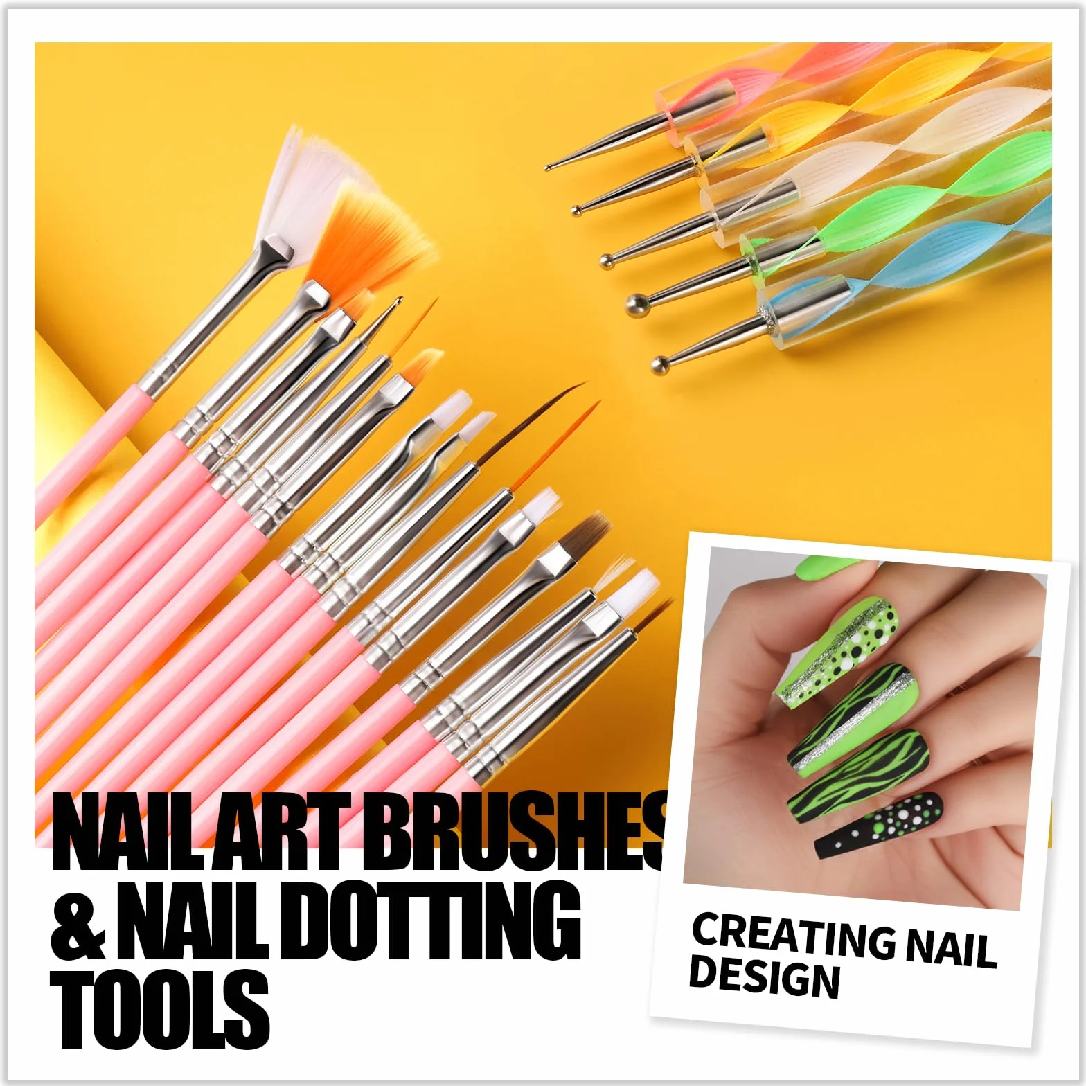 Teenitor Kit de nail art avec paillettes et autocollant à ongles, stylo à ongles pour nail art, outil de pointillage pour ongles en gel, ruban à rayures, pinceaux pour débutants