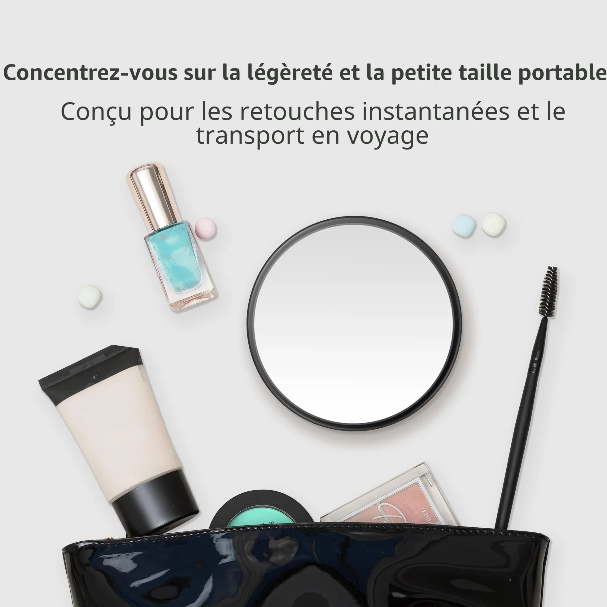 MIYADIVA Miroir grossissant 40X, Petit Miroir avec Ventouse et Pince à épiler, Miroir de Voyage, Ensemble compact 8,9 cm