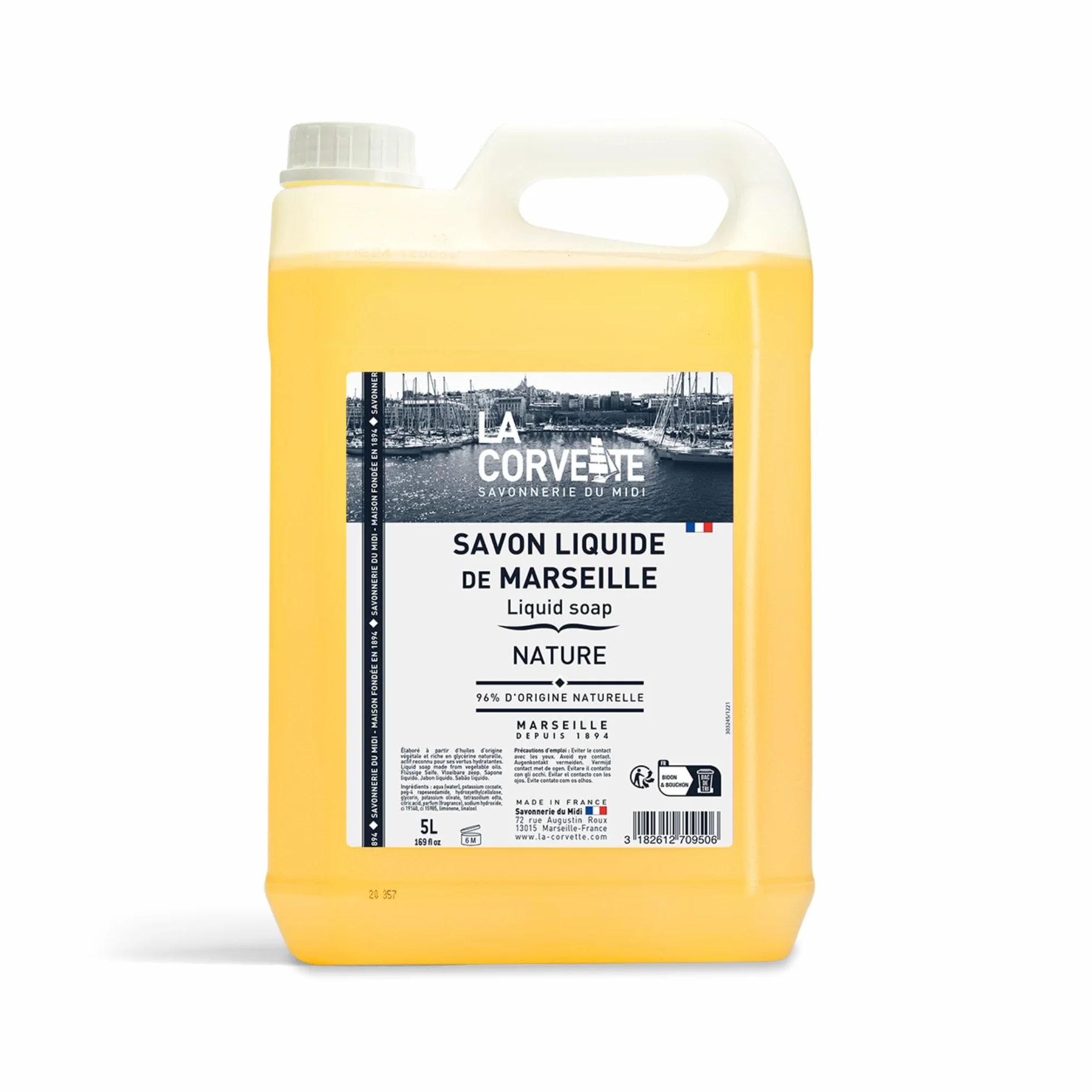 Savon liquide de Marseille Nature La Corvette 5L 96% ingrédients naturels