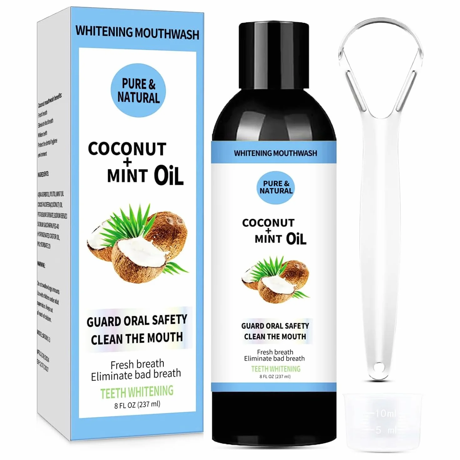 Naturel Bain de Bouche Blanchissant Huile de Noix de Coco Menthe Poivrée Rafraîchit Haleine Blanchit Dents Gencives Saines