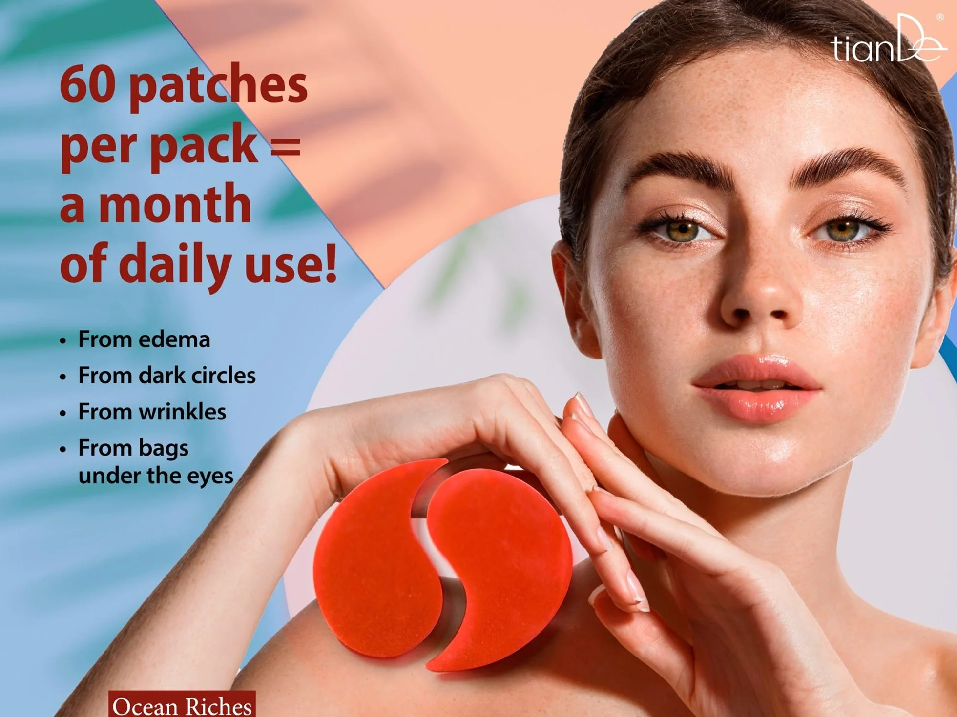 TianDe Patchs pour les yeux en hydrogel d'algues rouges et yuzu, 60 unités