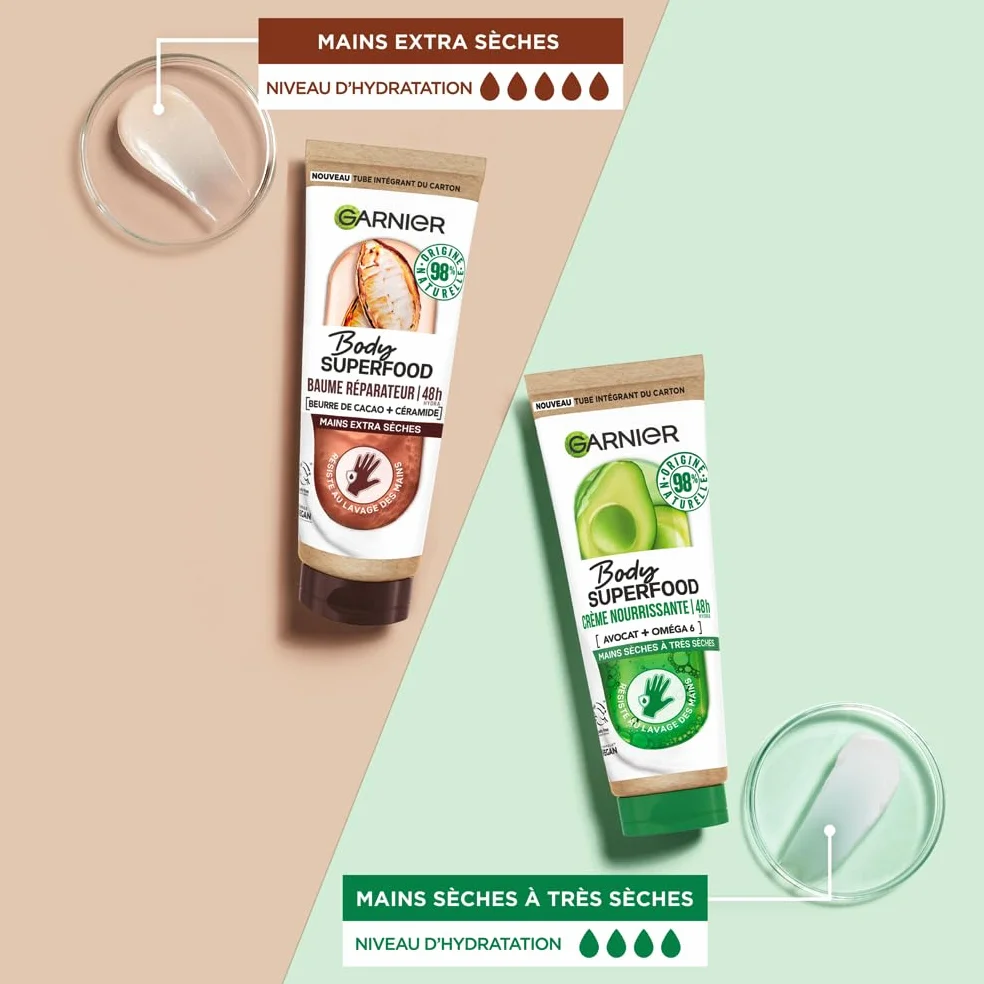 Garnier Baume Mains Réparateur 48H Beurre de Cacao Céramide 75 ml