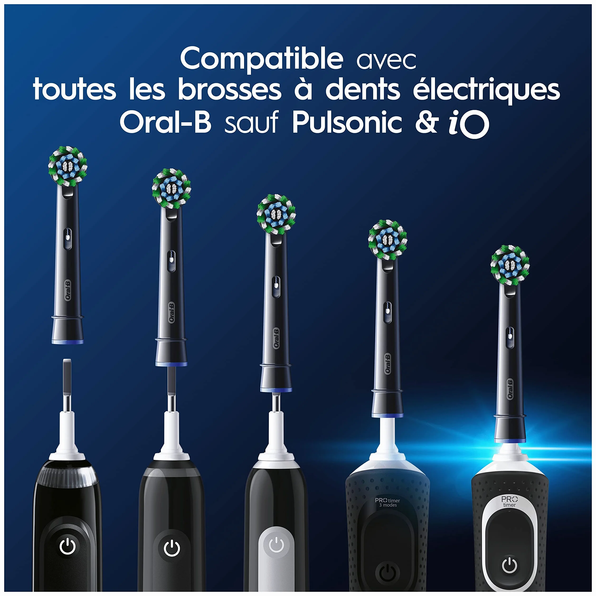Oral-B Cross Action Brossettes de Rechange Lot de 4 Noires Recharges Brosse à Dents Électrique