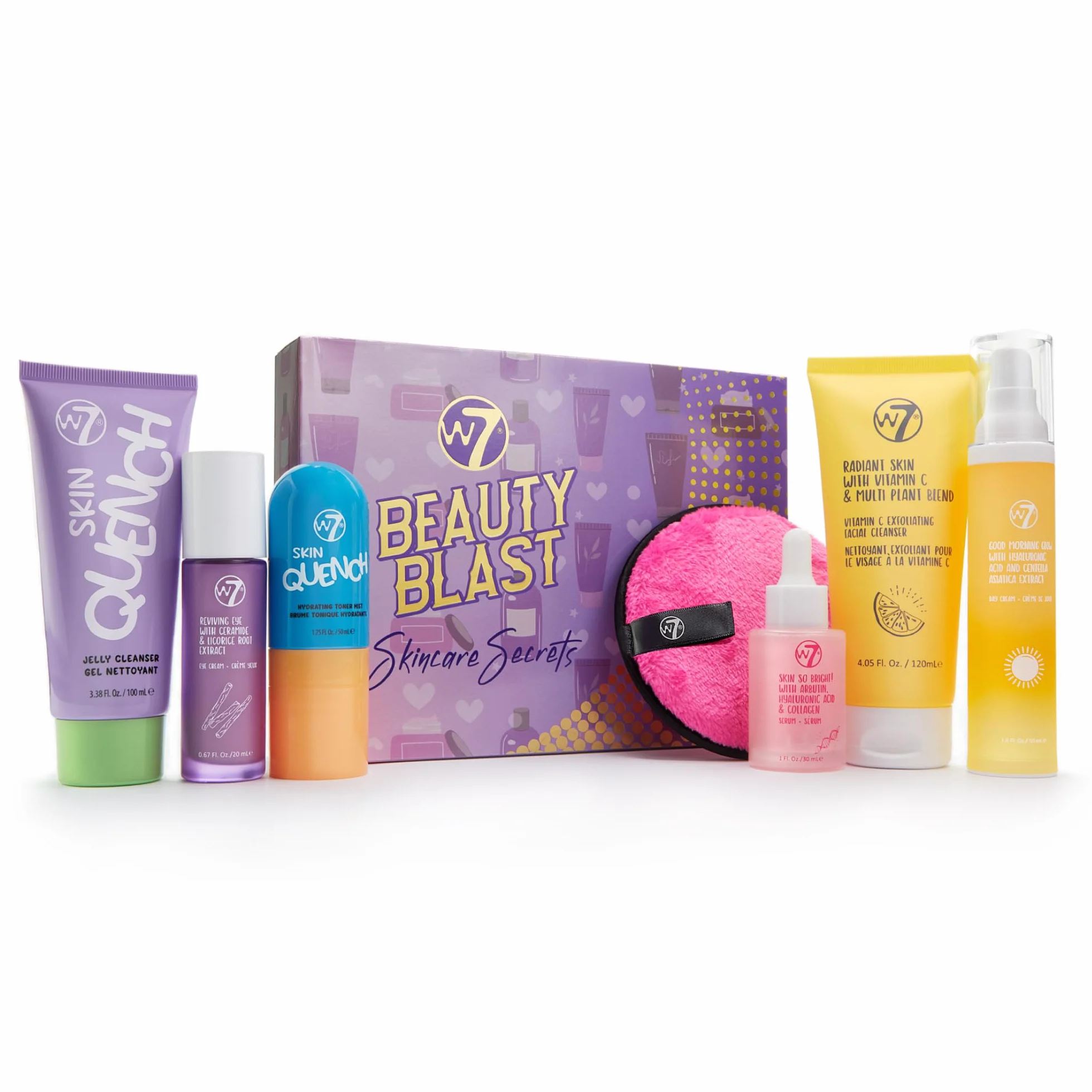 W7 Beauty Blast Skincare Secrets Coffret Cadeau | Crème de Jour, Sérum, Nettoyants, Brume, Crème Yeux, Lingettes