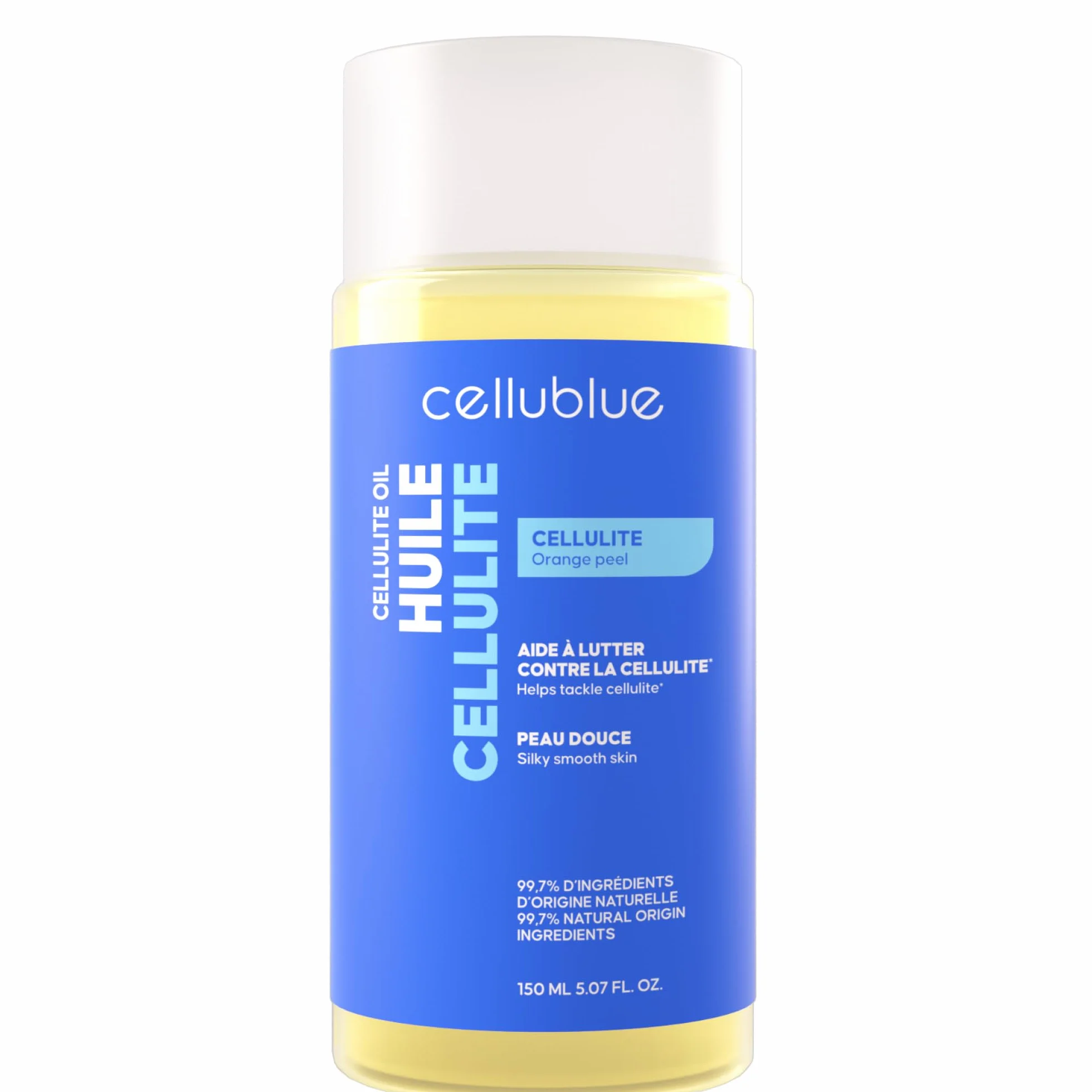 Huile de Massage Anti-Cellulite Cellublue – Nouvelle formule surboostée 4 super-aliments – Naturelle – Palper-Rouler Simplifié