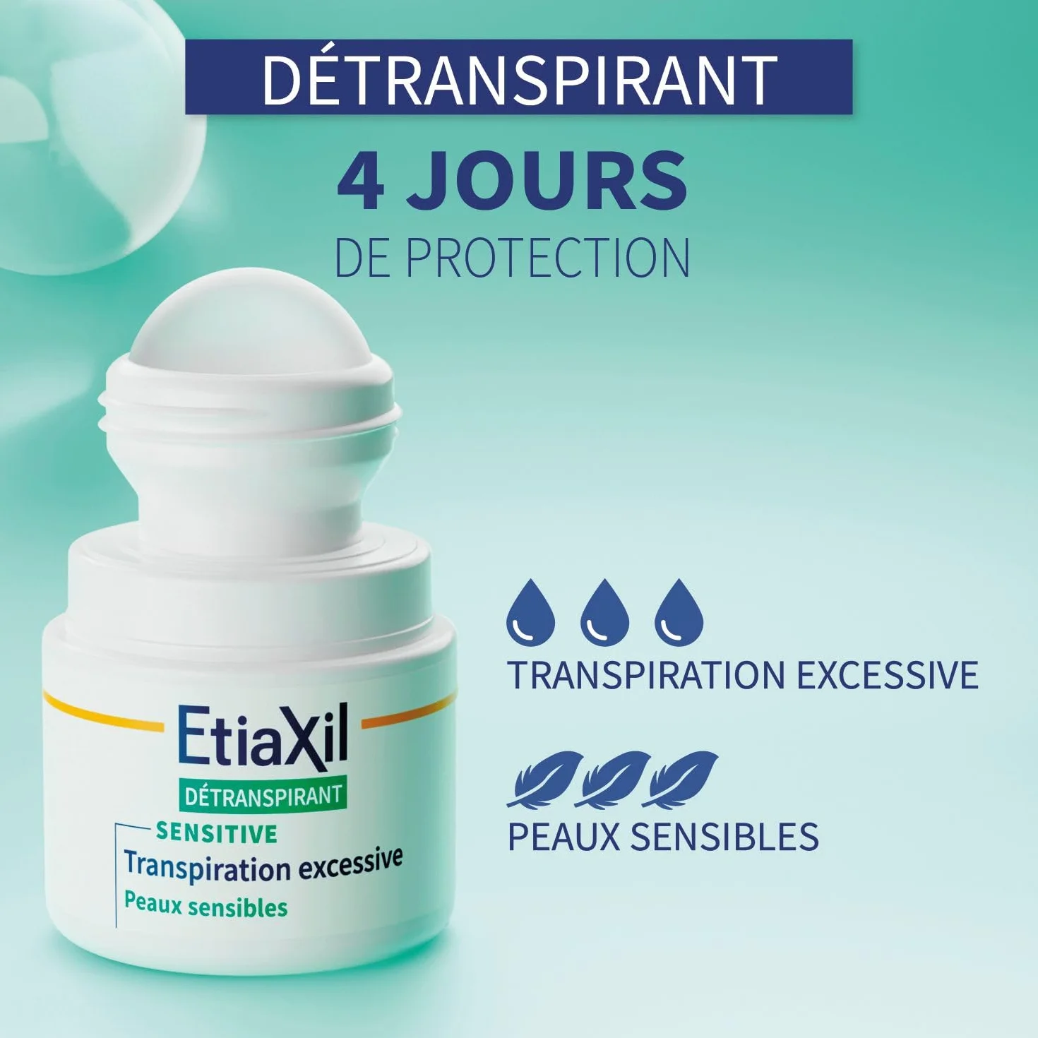 ETIAXIL Déodorant Détranspirant Traitement Transpiration Excessive Aisselles Peaux Sensibles Efficacité 4 jours 15 ml