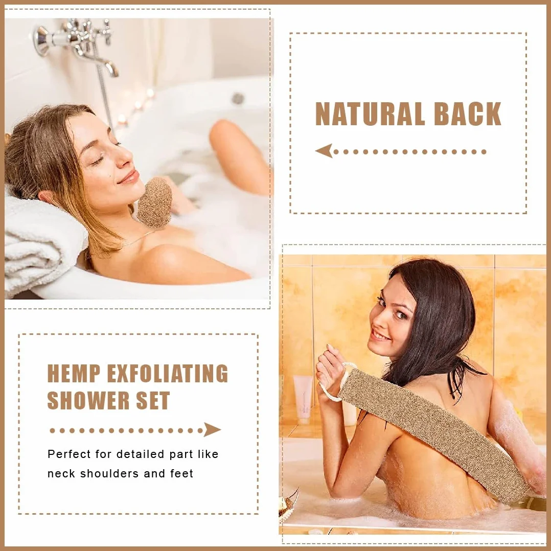 Sangle Lave Dos Eponge Exfoliante Dos Ceinture de Massage avec Gant Exfoliant Chanvre Naturelle pour Corps Femme Homme Bain Douche