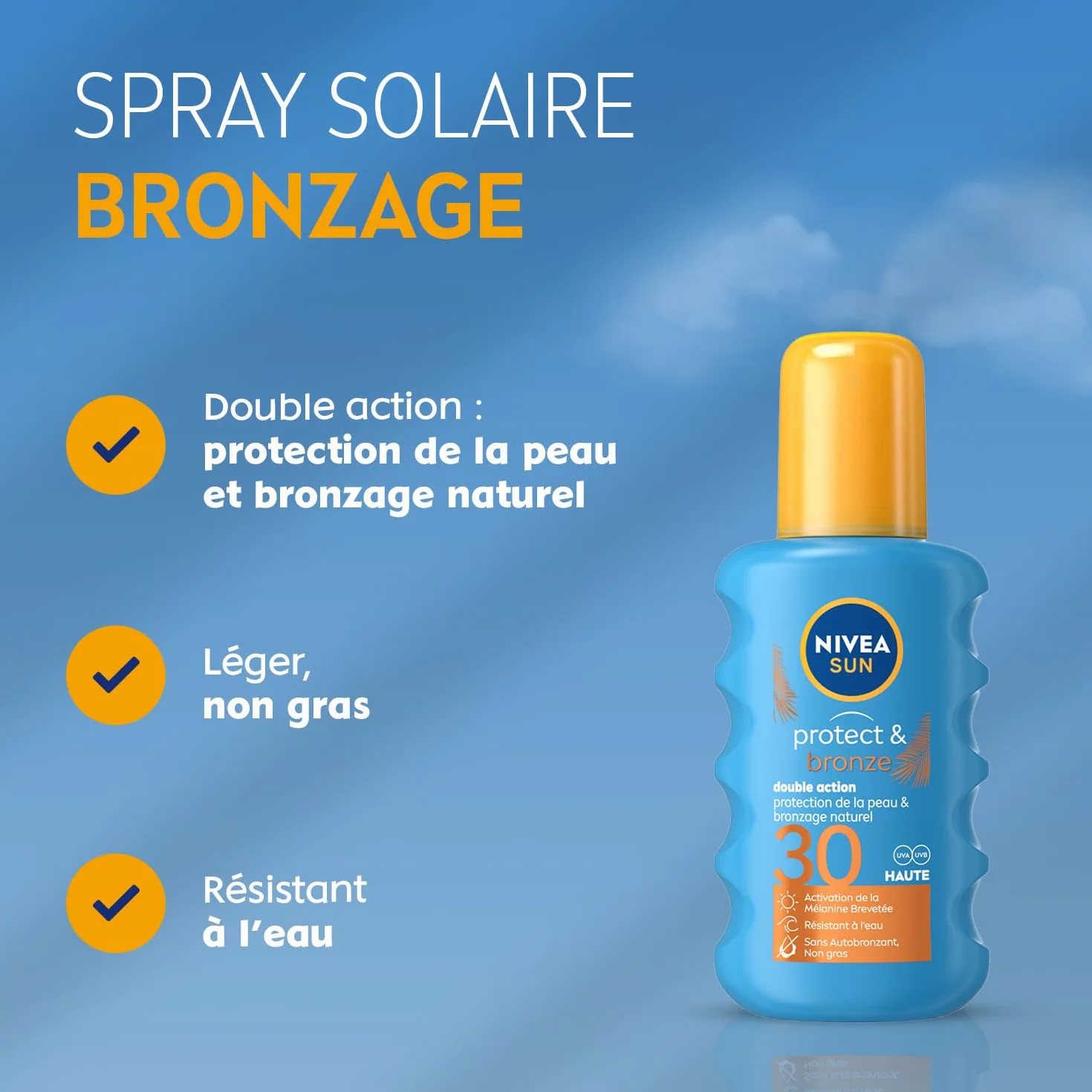 NIVEA SUN Spray Solaire Activateur de Bronzage Protect & Bronze FPS 30 200 ml Protection UVA/UVB