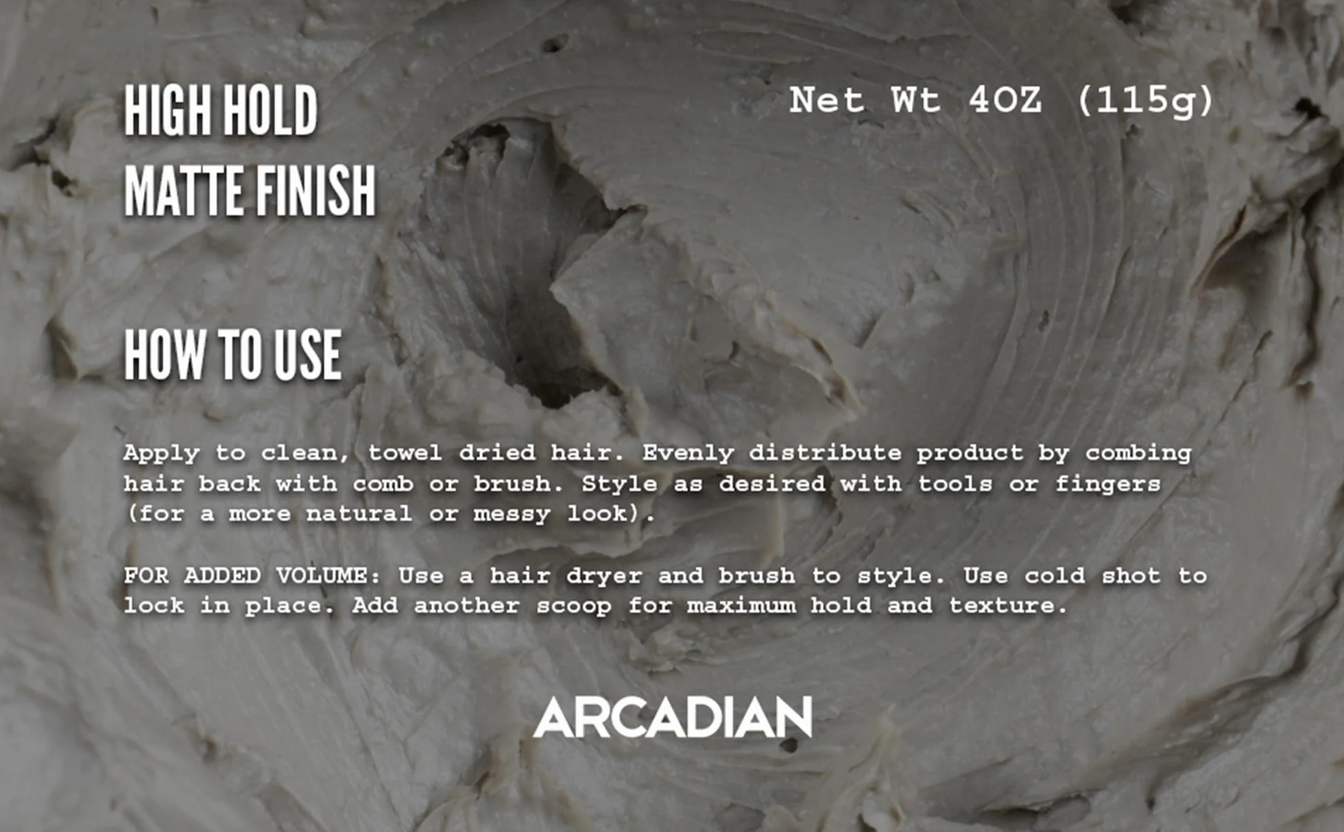 Arcadian Grooming Matte Clay Pomade Hair Styling Product for Men – Strong Hold, Matte Finish, Natural Texture – Water Based Hair Clay – 113g