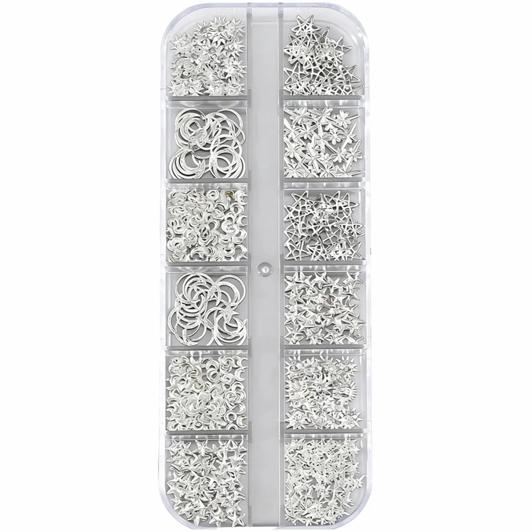 Boîte de Breloques Étoiles et Lune pour Nail Art 3D en Métal - Strass Ongle Nail Art Accessoires Y2K