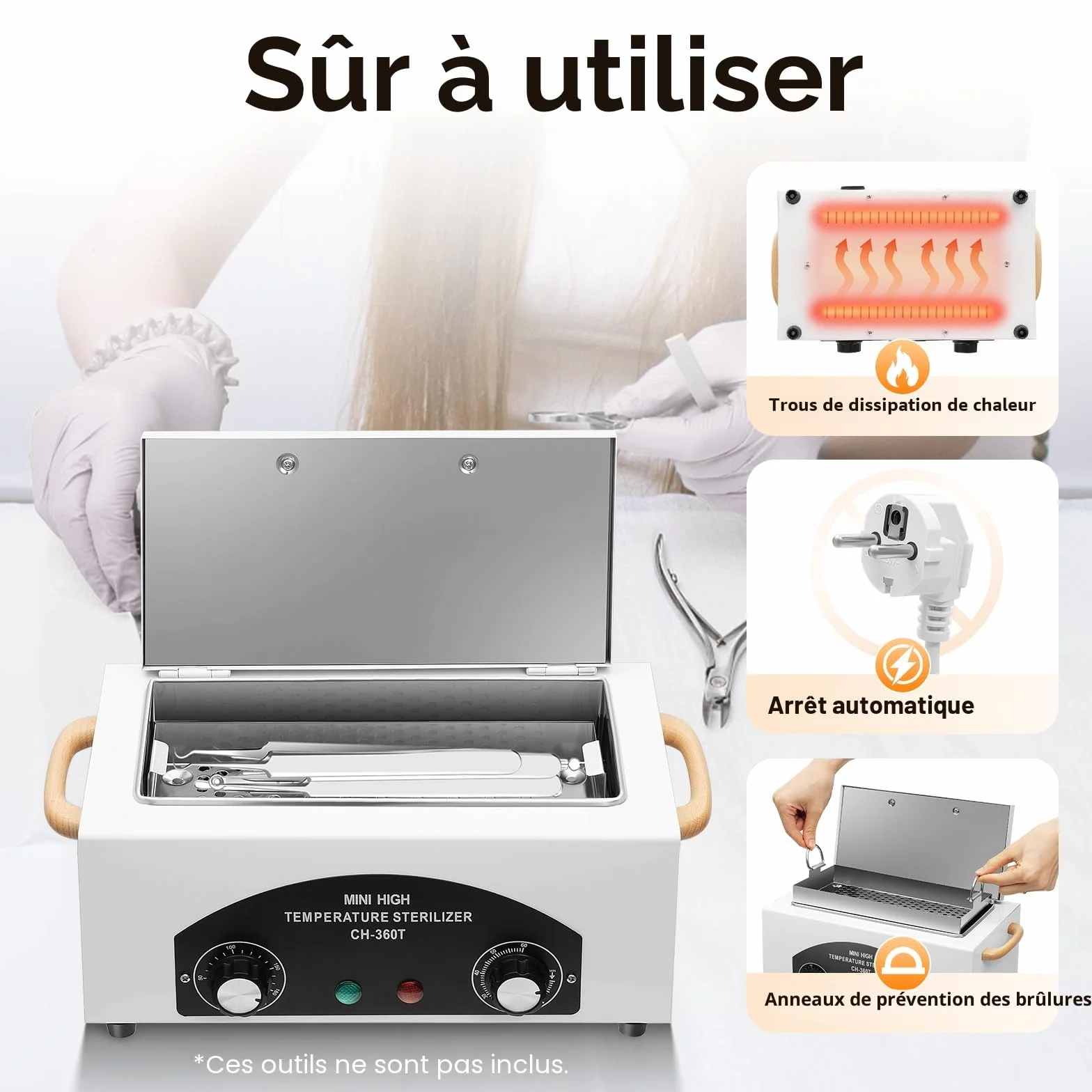 Stérilisateur à air chaud 300 W - Stérilisation studio cosmétique pédicure tatouage ongles avec minuterie et voyant lumineux pour salon de coiffure