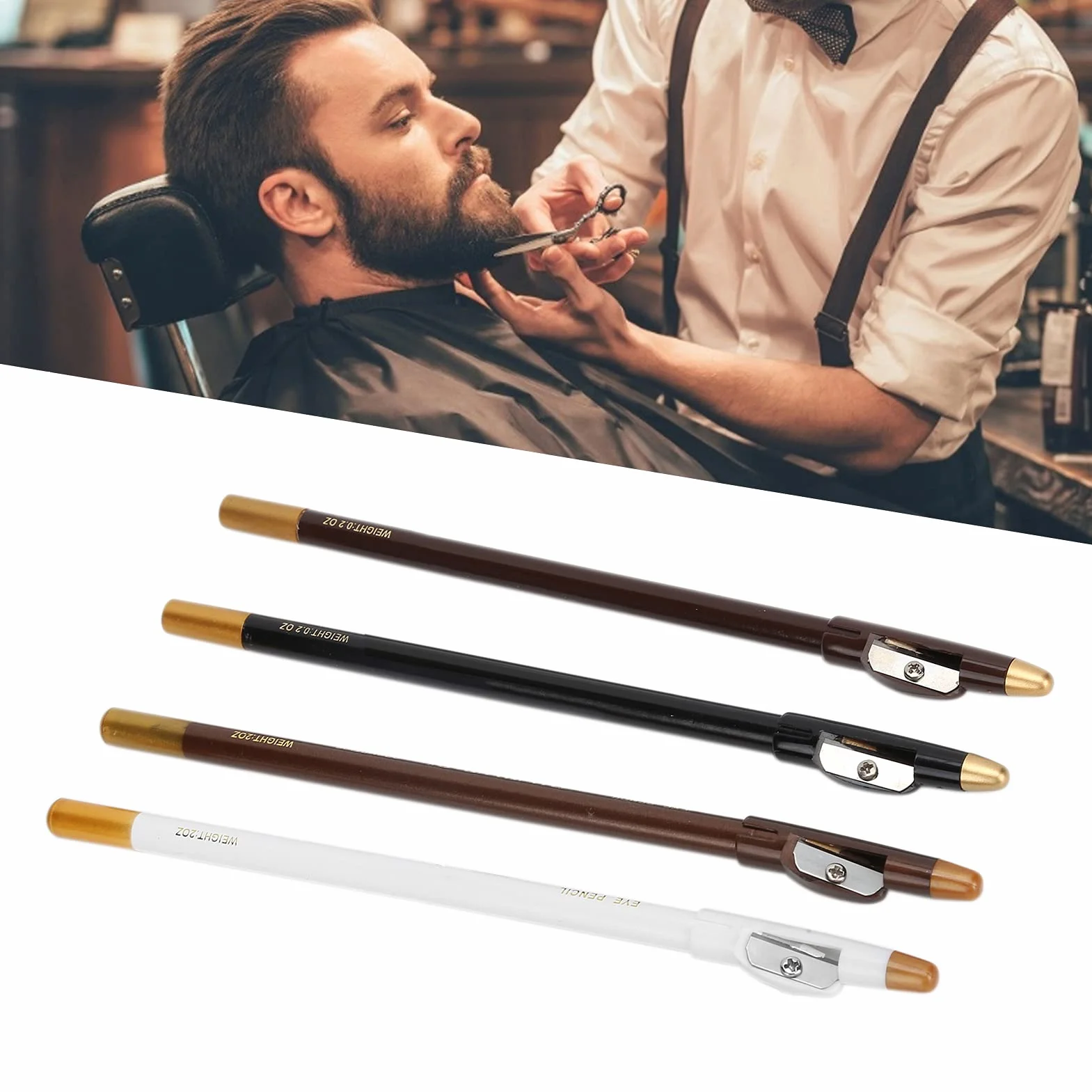 Crayon de Barbier 4 Pièces pour Contour de Barbe avec Taille-crayon