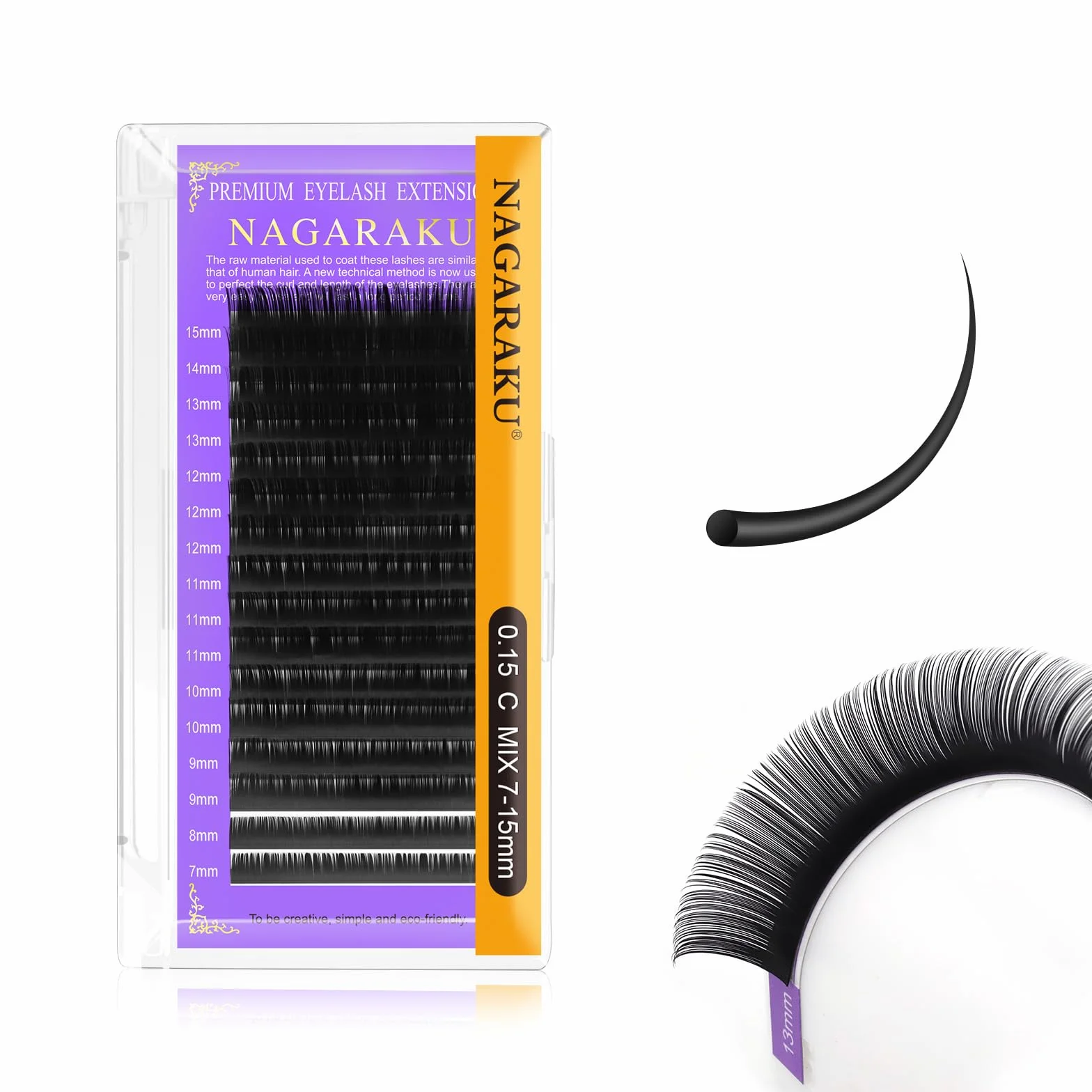 NAGARAKU Extension de Cils Individuel Volume Unique Doux Naturels Fins Russe Classique 1:1 Eyelash Boucle Stable Léger Lash Noir 16 Rangées 0.15mm C Curl 7-15mm