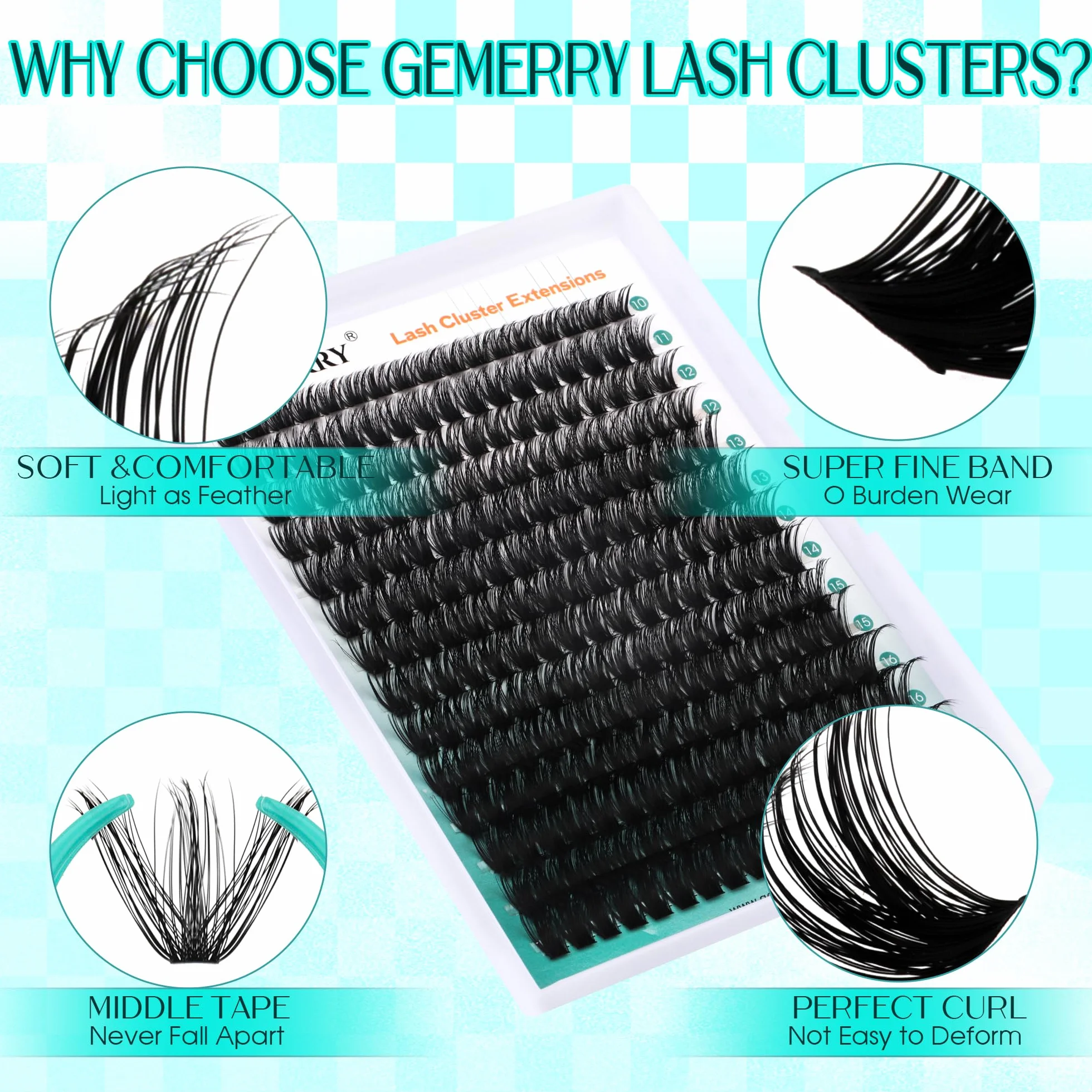 GEMERRY Faux Cils Bouquet Extension Cils Cluster Volume Russe DIY 80D 0.07mm D Curl 10-18mm Soie