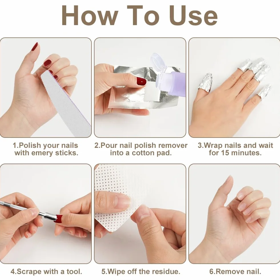 Papillotes en Aluminium 100 Pcs et Lingettes Non Pelucheux 50 Pcs pour Ongle Gel Semi Permanent, Argent