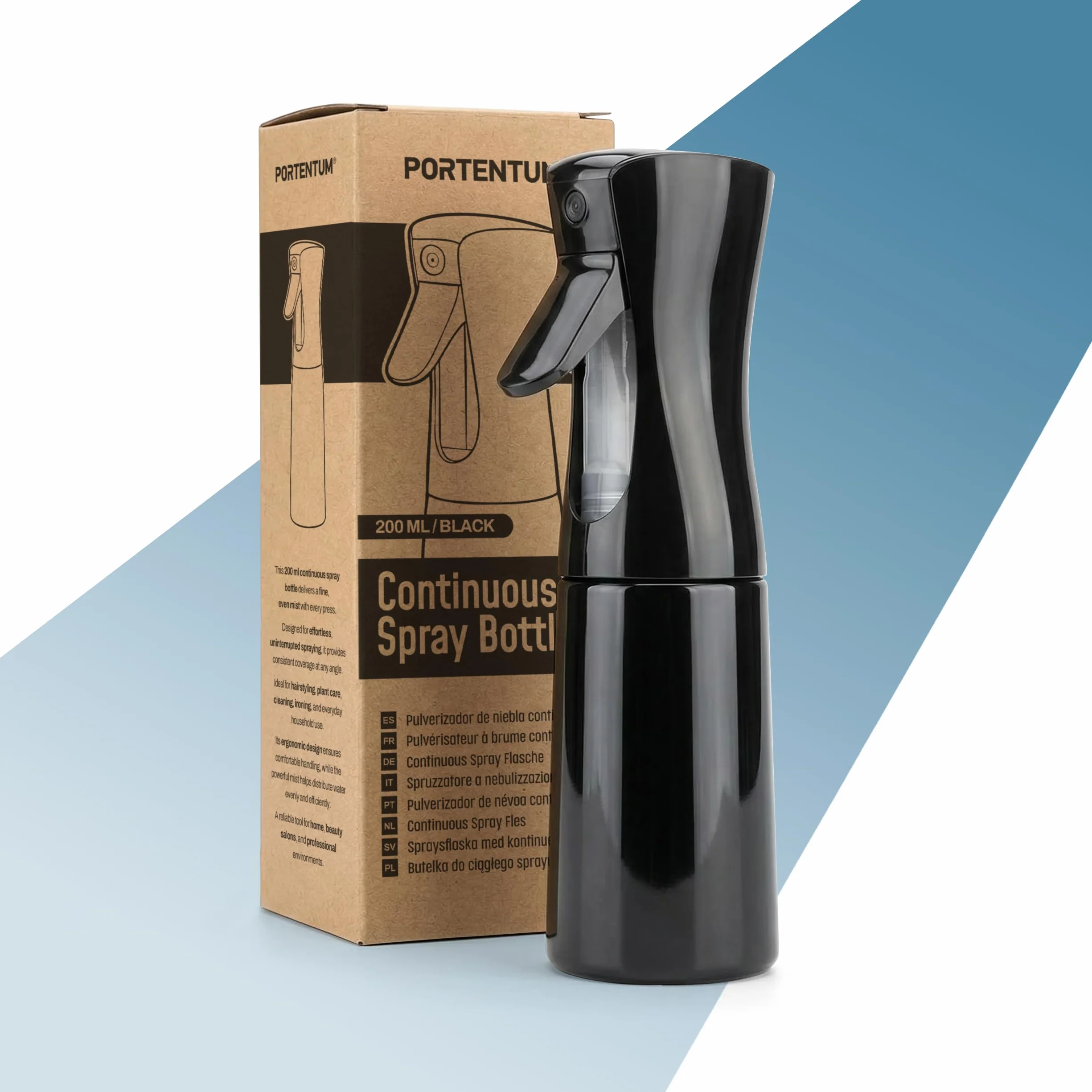 PORTENTUM Vaporisateur cheveux 200 ml – Pulvérisateur eau brume fine rechargeable spray vide pour cheveux plantes nettoyage