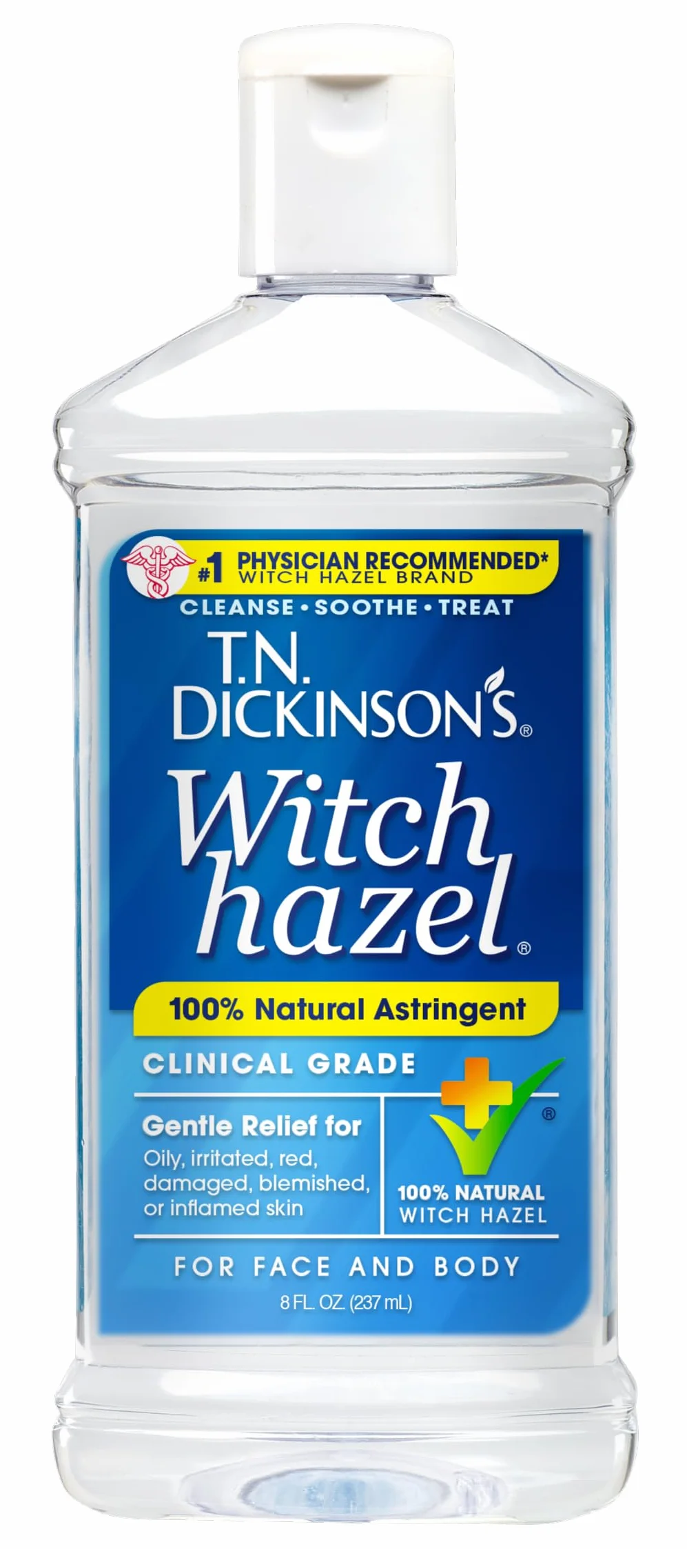Dickinson's Witch Hazel Astringent, 8 Ounce by Dickinson's | Hamamélis pur, sans parfum, nettoie et apaise la peau, qualité clinique, pour le visage et le corps