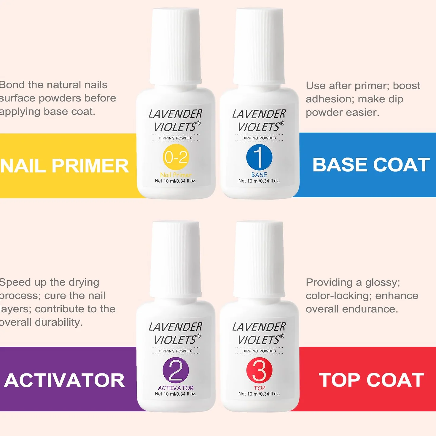 Lavender Violets Dip Powder Nail Kit with Primer, Activator, Base & Top Coat, Brush, Portable Set J781