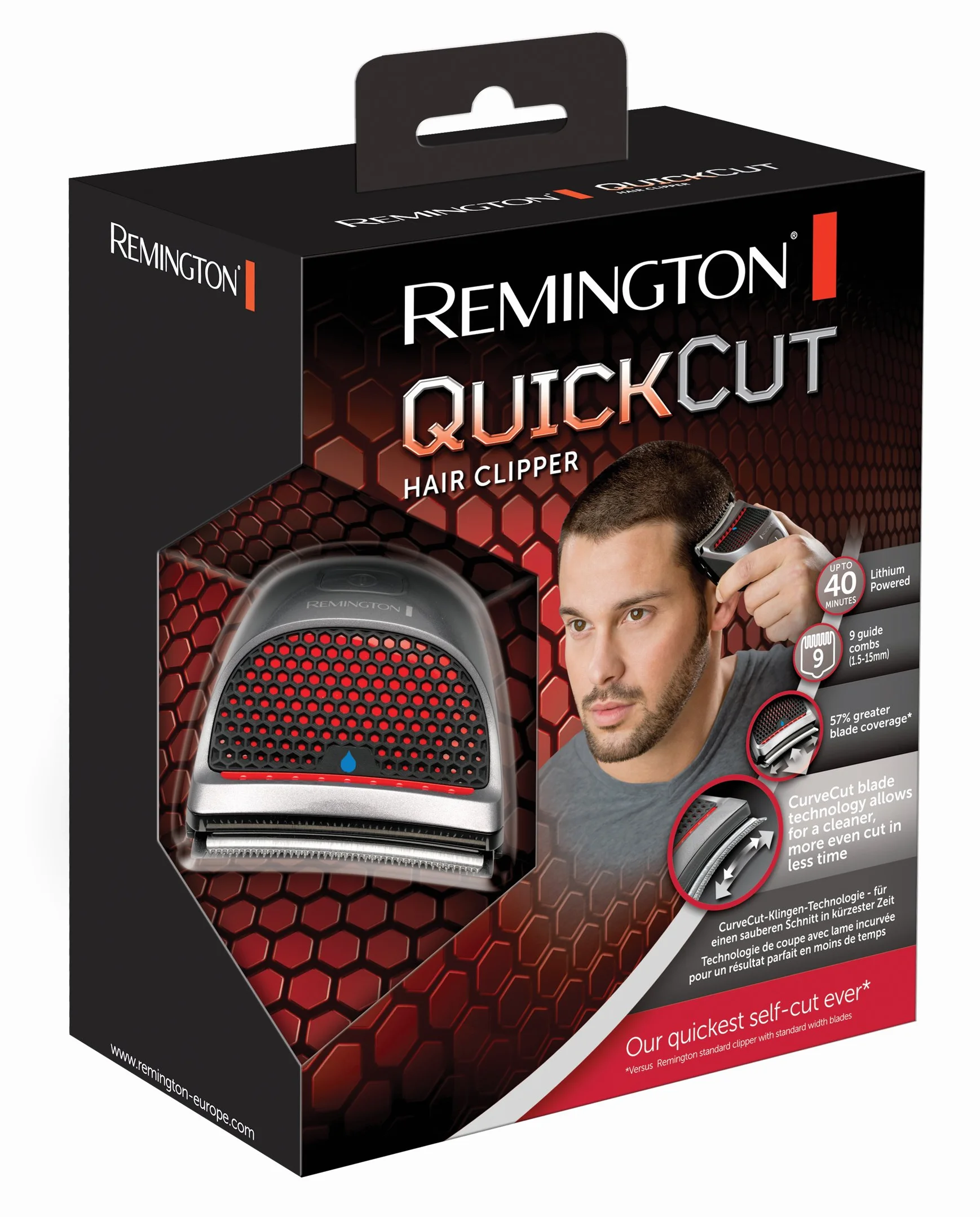 Remington Tondeuse Cheveux [DIY] QuickCut (Utilisation Facile & Rapide, Ergonomique, Secteur/Sans fil-Batterie Lithium,Charge rapide, Wet&Dry, 9 Sabots 1,5-15mm, Lame acier Incurvée) Tondeuse HC4250