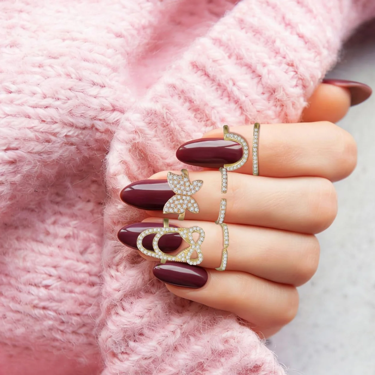 Bagues À Ongles Zircon Strass Nail Art Bijoux Décoration Pour Femmes 3 Pièces