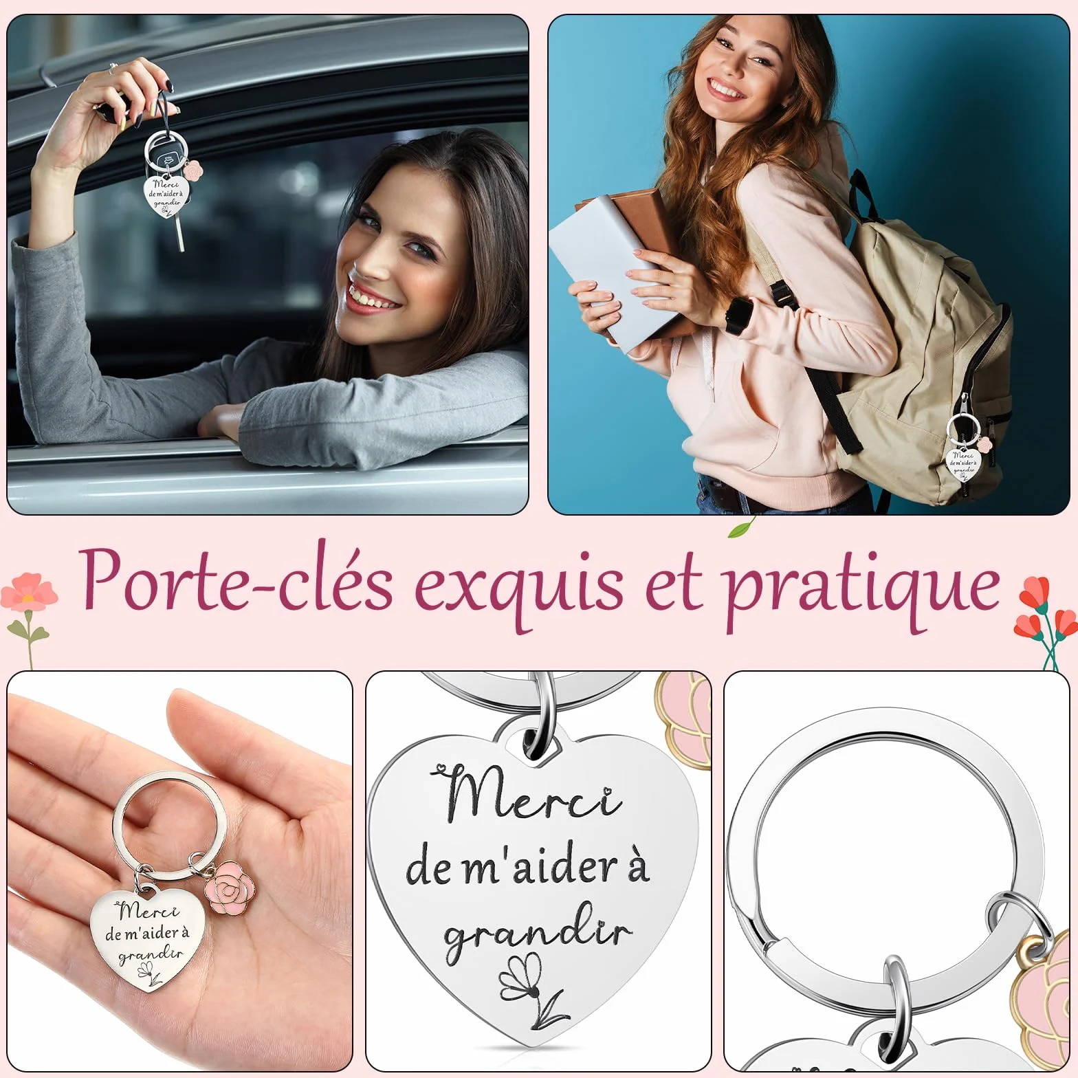 Hestya 3 Sets Cadeaux Merci pour Maîtresse d'École Trousse de Maquillage Enseignant Porte-Clés avec Gravure Pochette Cadeau de Remerciement Carte avec Enveloppe pour Professeur Fin d'Année Graduation