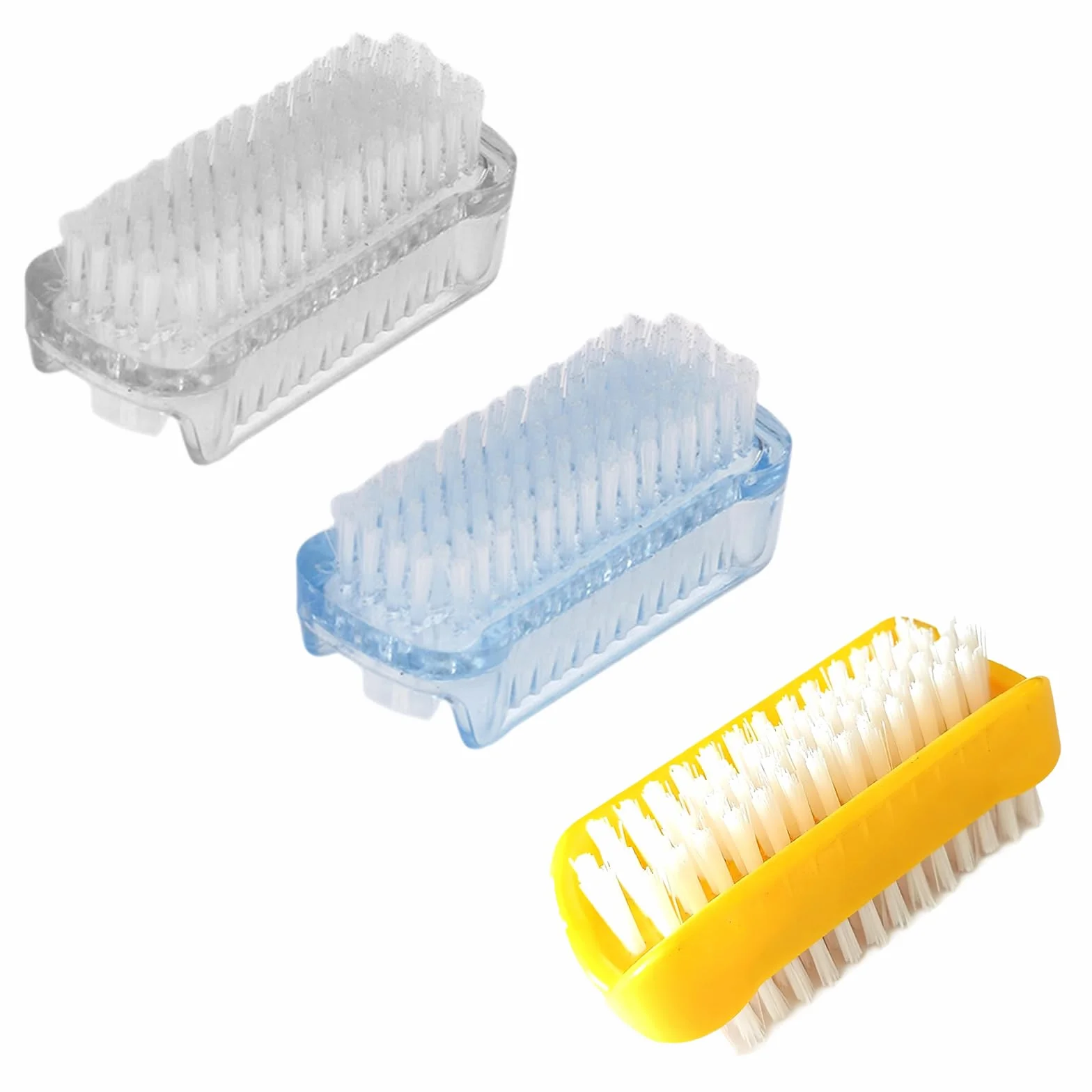 Lot de 3 brosses à ongles robustes double face transparente exfoliante pour nettoyage des mains, pieds