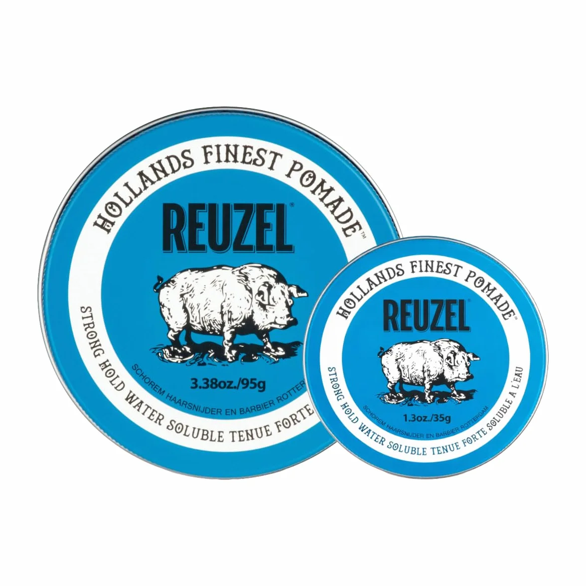 Reuzel Pommade Bleue Brillante, 95g + Format Voyage 35g, Tenue Forte, Hydrosoluble, Parfum Vanille