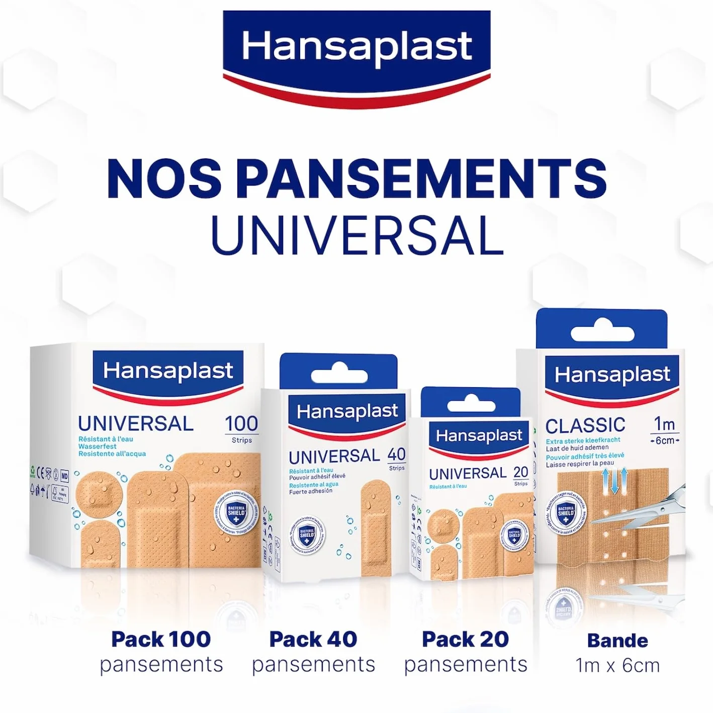HANSAPLAST UNIVERSAL Pansements Prédécoupés Résistants à l'Eau et à la Poussière Couleur Chair 40 Pièces