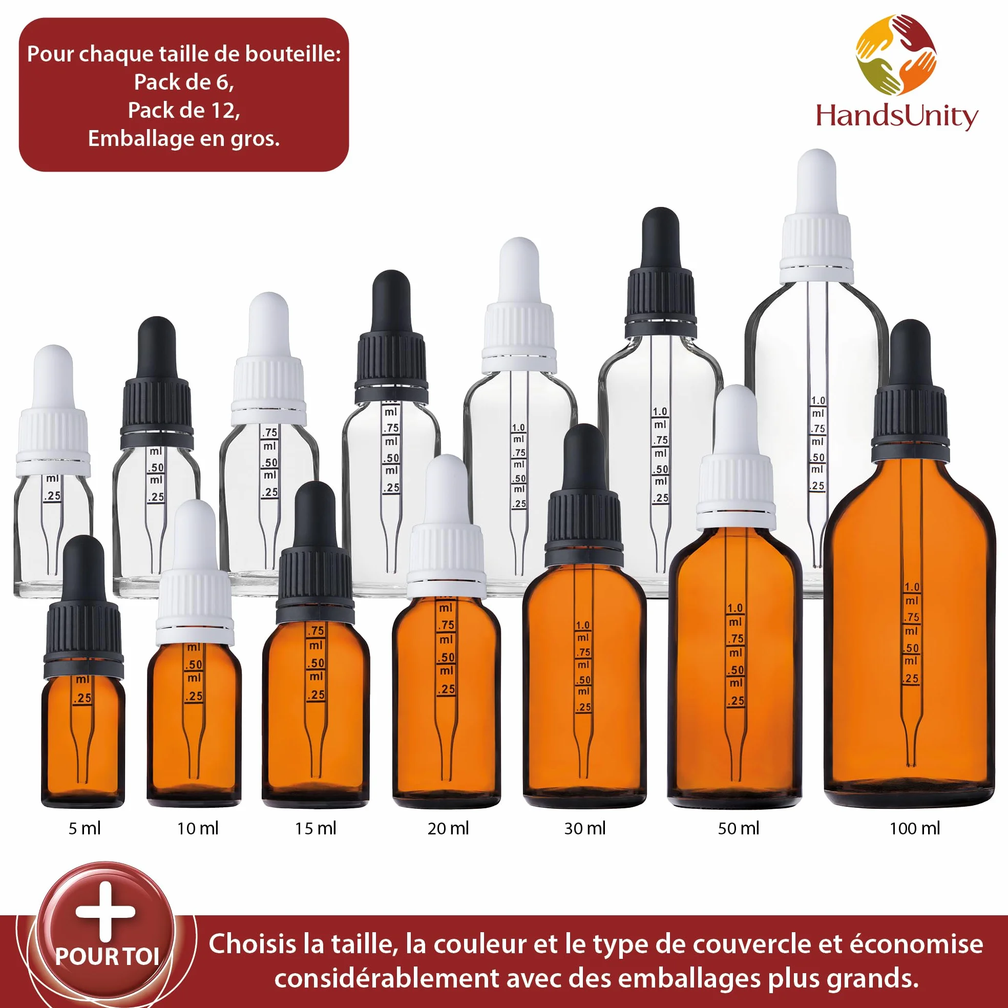 100ml-6pcs de Flacon de Pipette Petit Flacon en Verre - Verre d'apothicaire en Verre Ambré avec Capuchon de Pipette Noir Comprenant 17pcs d'accessoires Bouteilles en Verre Brun