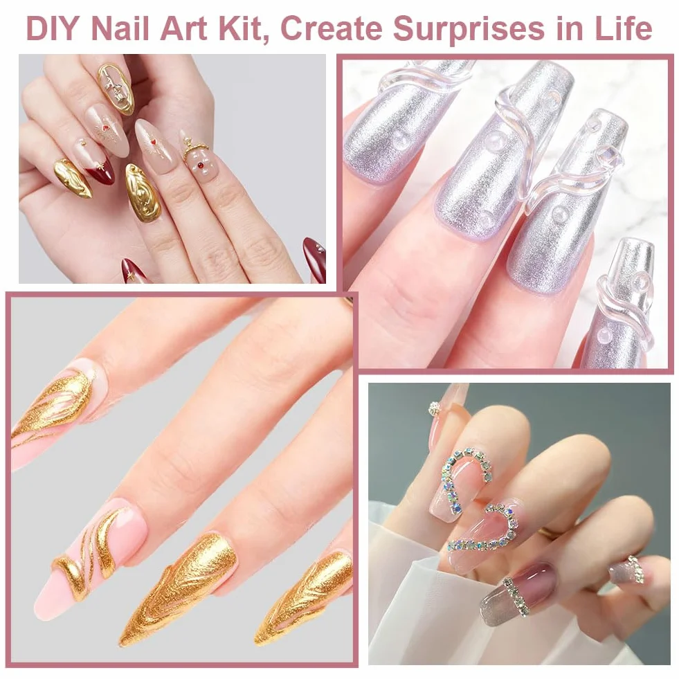LOPHE Gel à Ongles 3D Multifonction avec 6 Poudres Chromées et 15 ML Gel Sculptant pour Nail Art