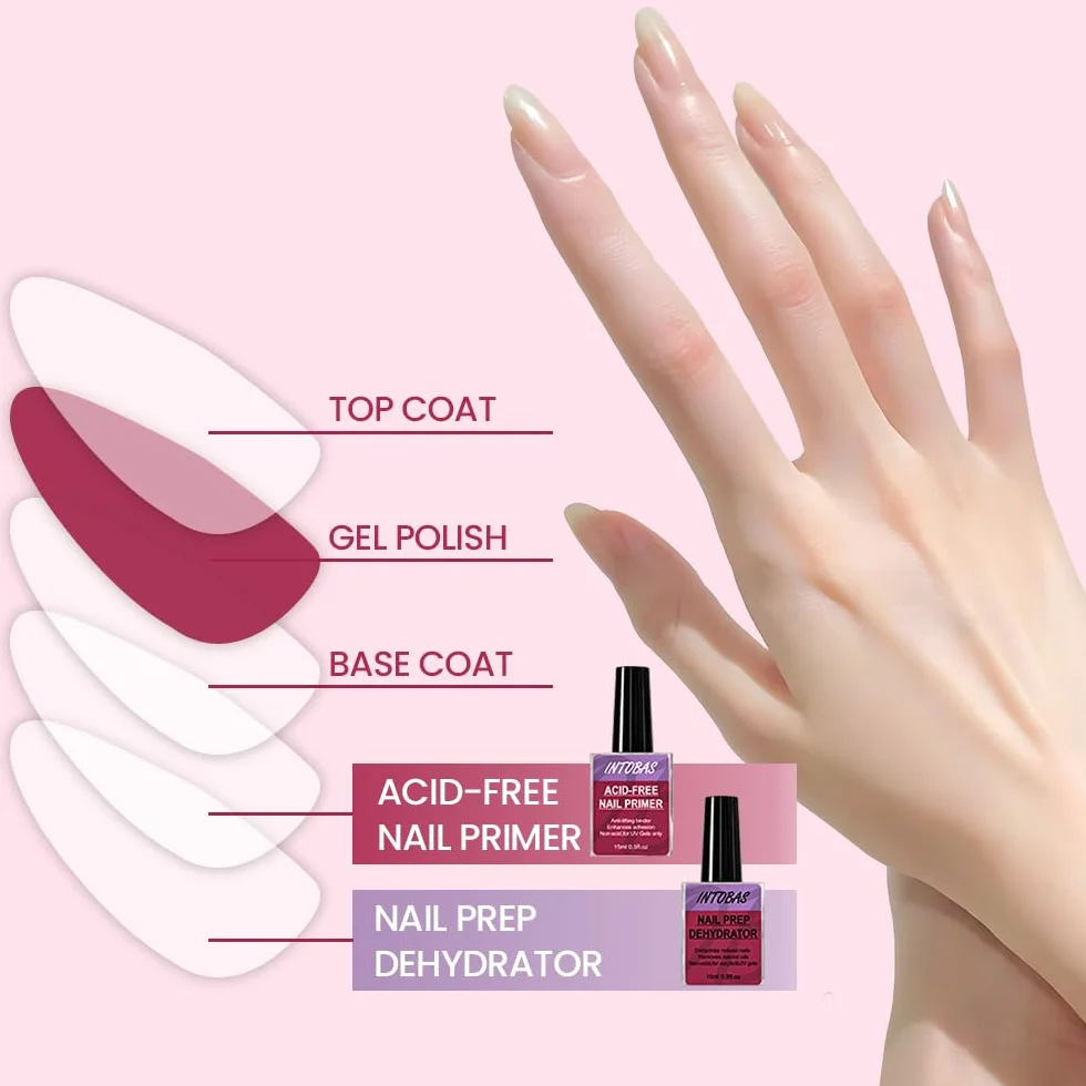 INTOBAS Primer Ongle Gel UV et Déshydrateur Ongle 15ml*2pcs - Nail Prep Primer Vernis Semi Permanent Acrylique Gel Ongle Acid Free Kit Professionnel