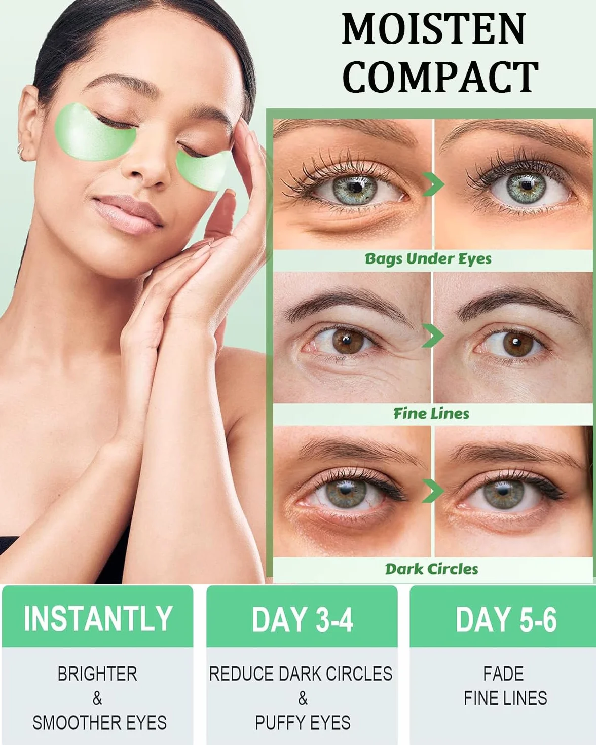 Masque pour les yeux à l'aloe vera 60 pièces, patch anti-cernes et poches, raffermit la peau