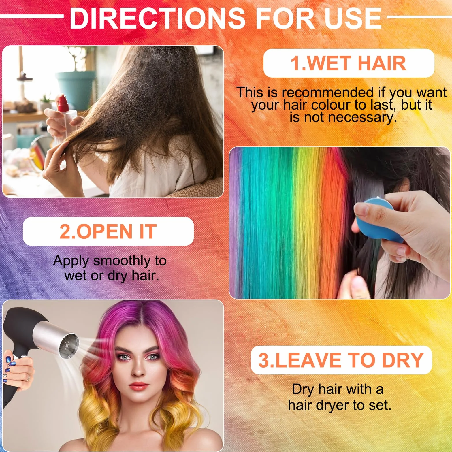 TNSLAND Coloration Temporaire Cheveux 8 Couleurs Craie Cheveux Lavable Maquillage Fête
