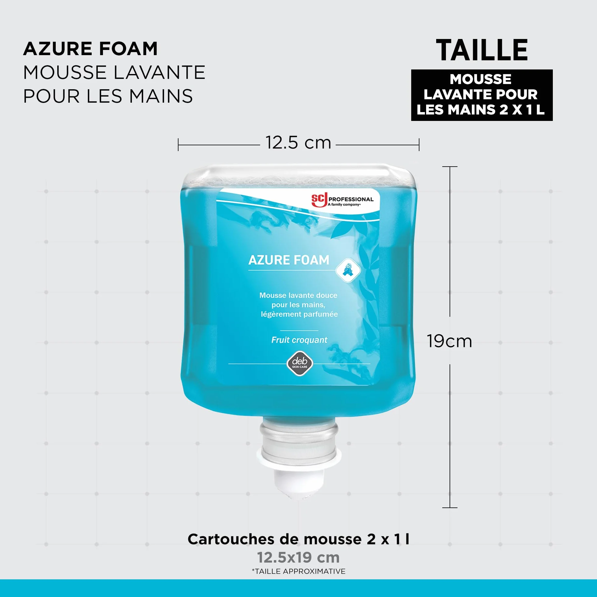 SC Johnson Professional Azure Foam Kit de Recharges – Nettoyant moussant – Lavage des Mains pour Peaux sensibles – Parfum Fruits Frais – 2 Cartouches de 1 Litre – Réservé à Un Usage Professionnel