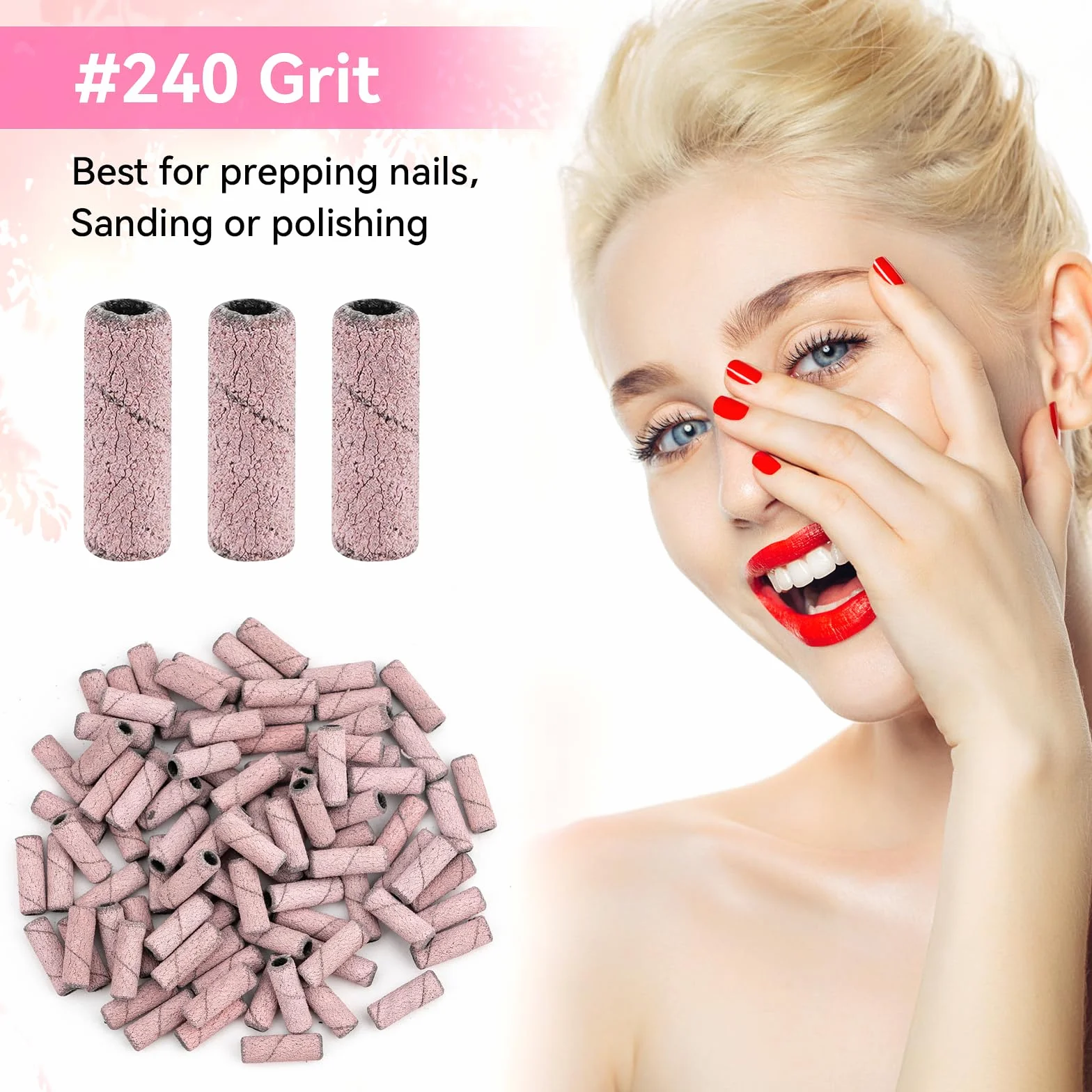 Embouts Ponceuse Manchons #240 Ongles Bandes de Ponçage Professionnelles 100 Pièces pour Perceuse à Ongles Manucure Pédicure