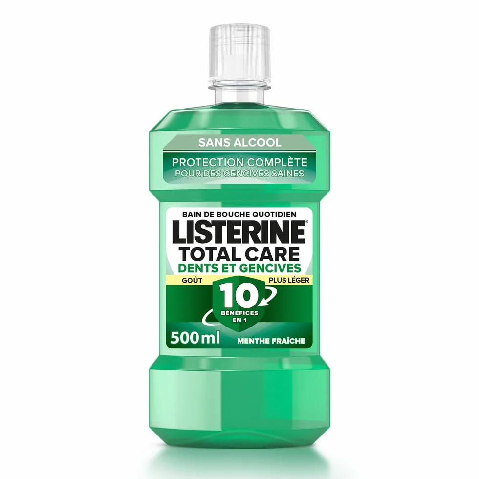 Listerine Bain de Bouche Total Care Dents et Gencives 0% Alcool 500 ml Soin bucco-dentaire 10 en 1 Haleine fraîche