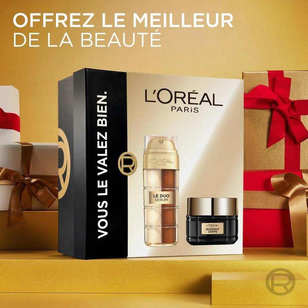 L'Oréal Paris Coffret Luxe Anti-Âge Midnight Crème et Sérum Le Duo Soins Visage Anti-Rides Fermeté Confort