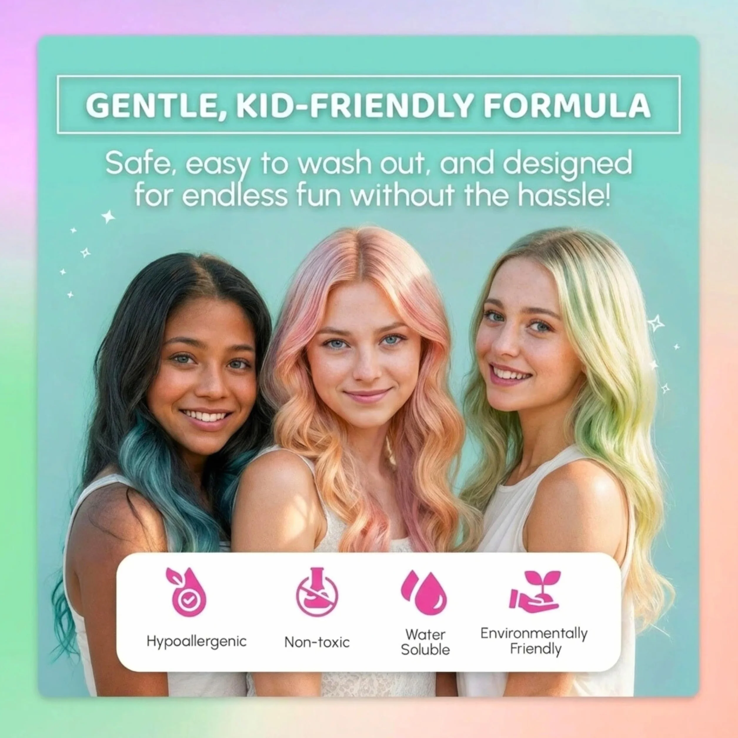 Blue Squid Craie à cheveux pour filles – 10 couleurs temporaires vives – Teinture lavable pour enfants 6-12