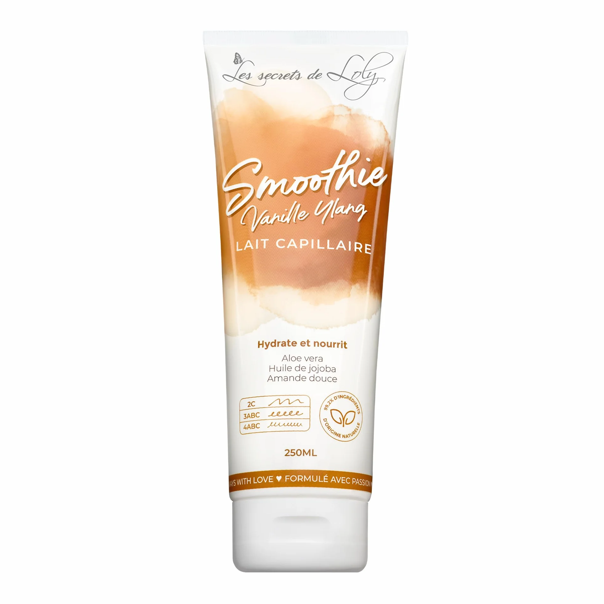 Les Secrets de Loly – Smoothie Vanille Ylang – Lait capillaire sans rinçage Nourrissant & définition – Cheveux bouclés, frisés, crépus, denses – +97% d'origine naturelle – 250 ml