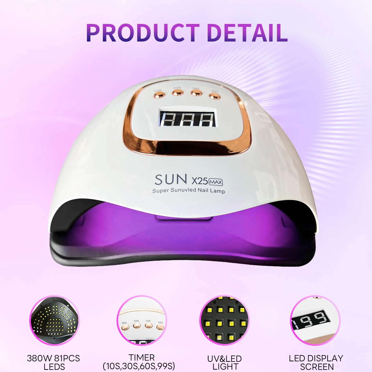380W UV LED Nail Lamp,Sécheur de gel de vernis à ongles avec 81 perles, lampe UV pour ongles avec 4 réglages de minuterie, Sécheur LED de gel pour vernis à ongles avec capteur automatique, écran LCD