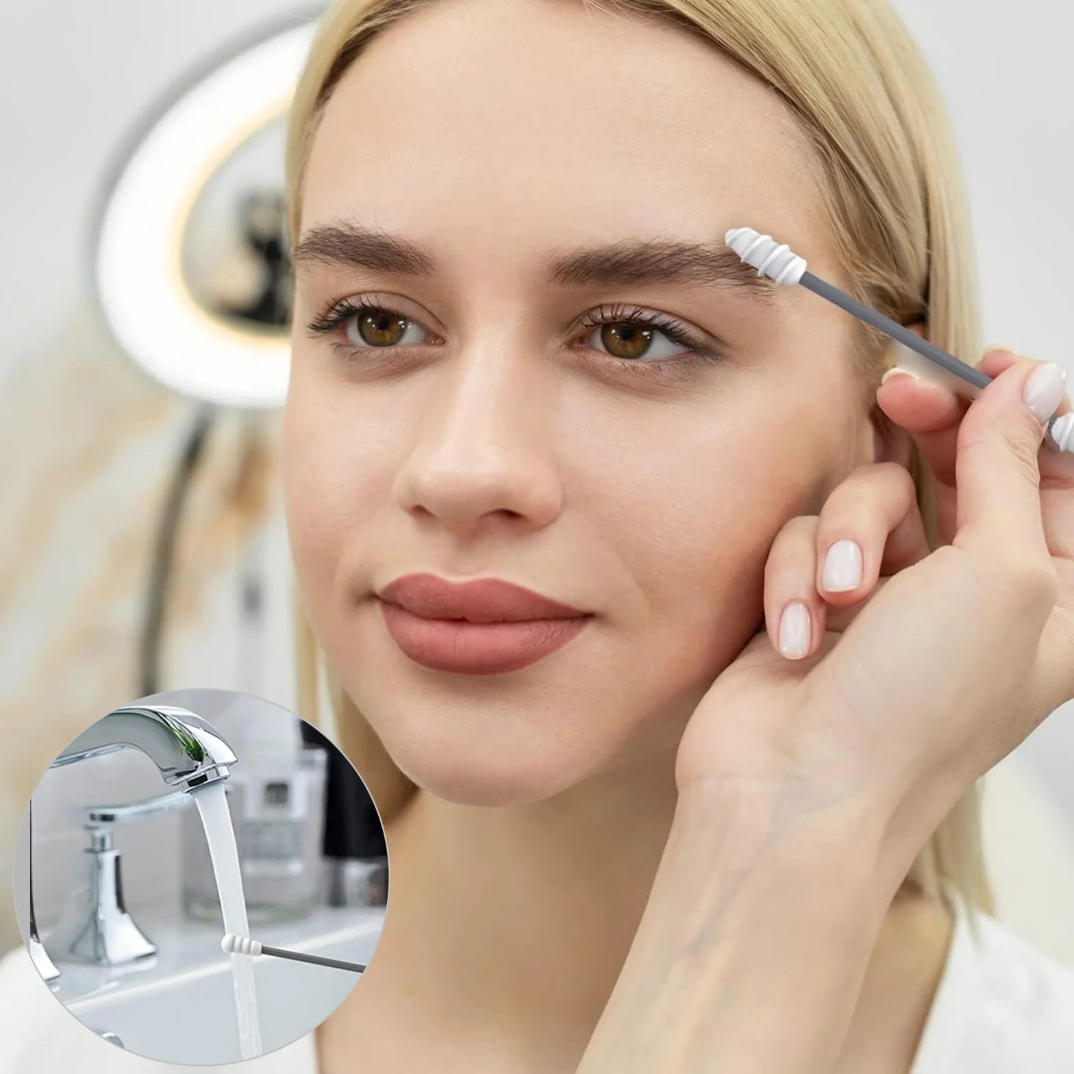 Lot de 4 Coton Tige Réutilisable Double Tête en Silicone Doux Lavable avec Étui pour Nettoyage des Oreilles et Maquillage