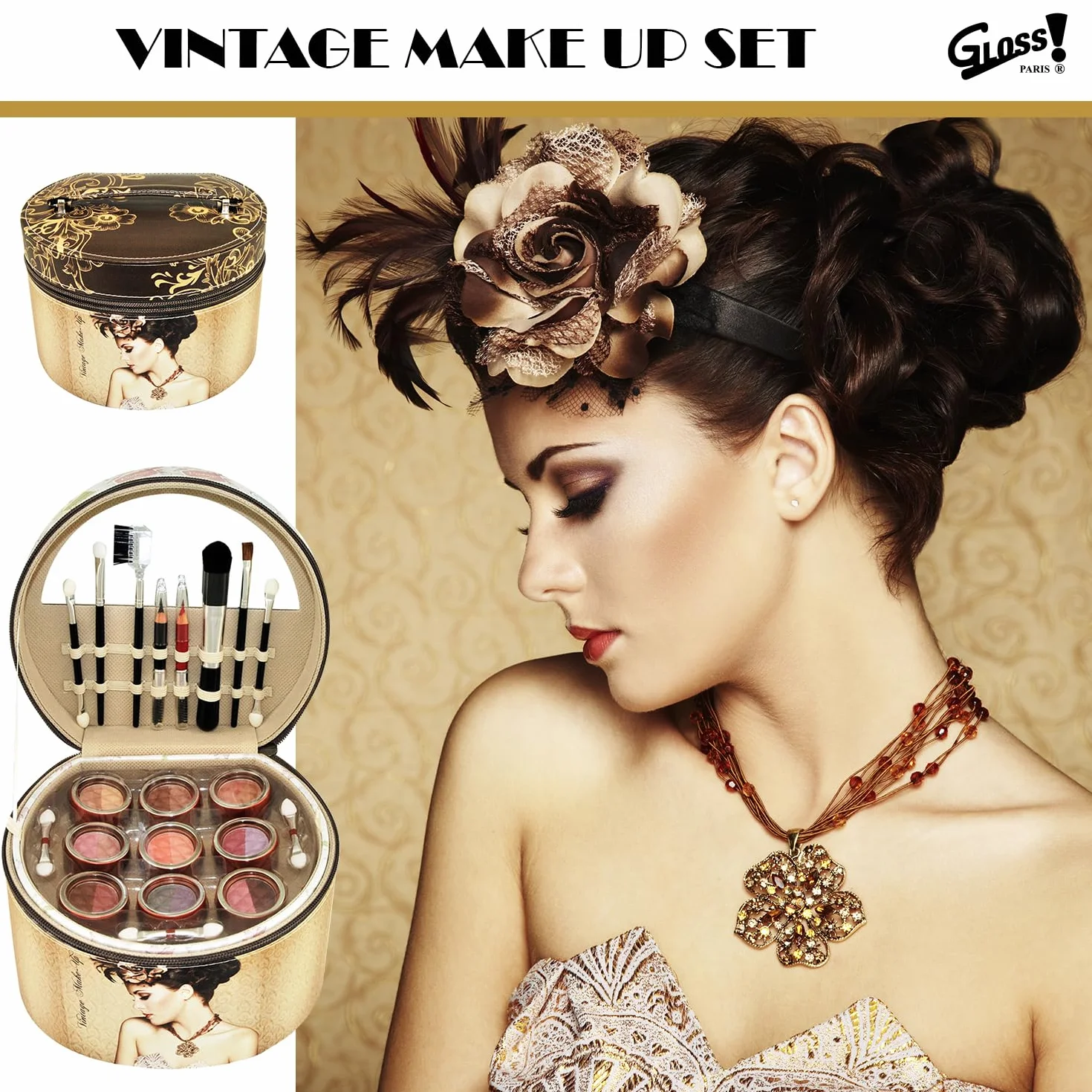 GLOSS ! Mallette de Maquillage - Coffret Beauté - Palette de Maquillage - Mat et Brillant - Coffret Cadeau Originale pour Femme, Anniversaire, Fête des Mères, Noël, Saint-Valentin - GOLD
