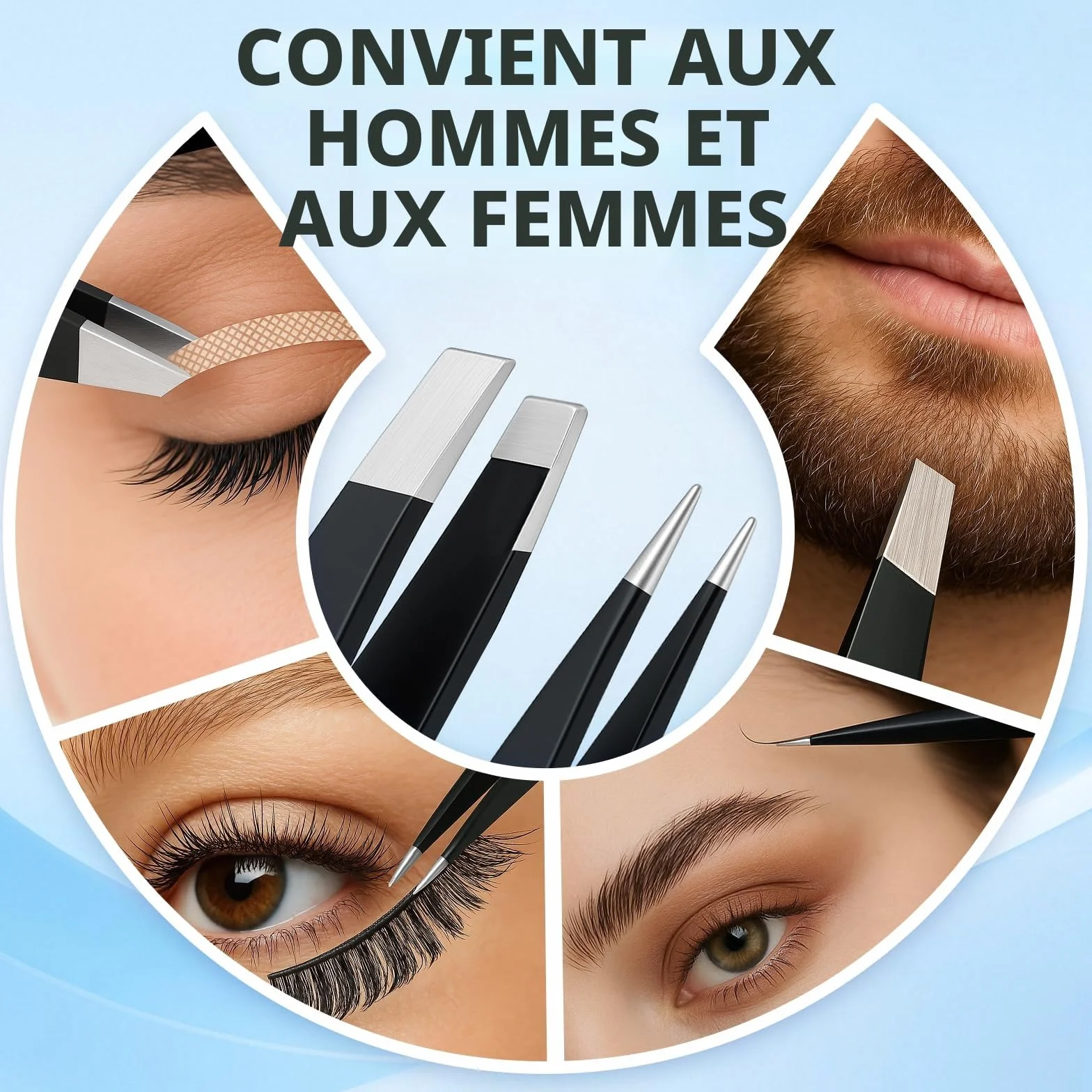 Pinces à épiler professionnelles en acier inoxydable pour sourcils 2 pièces noir