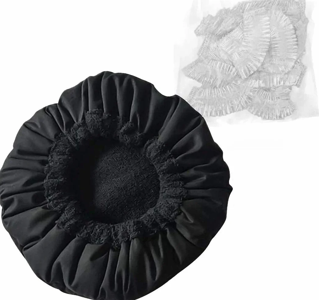 Bonnet Chauffant 100% Naturel aux Graines de Lin avec 10 Bonnets de Douche Jetables, Bonnet Chauffant Cheveux Micro Onde, Bonnet Soin Cheveux Sans Fil pour Tous Types et Textures de Cheveux (Noir)
