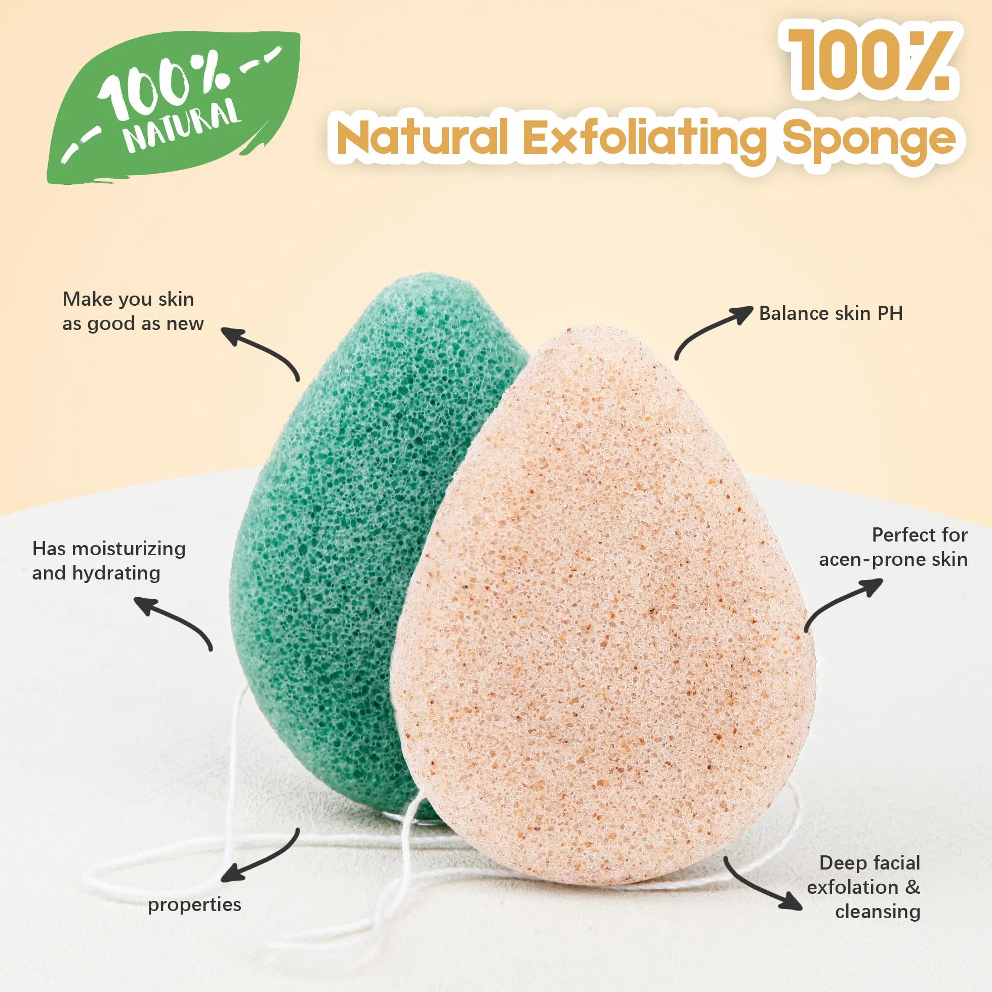 Éponge Konjac Lot de 6 Visage Naturelles Nettoyage Doux Exfoliation Bio