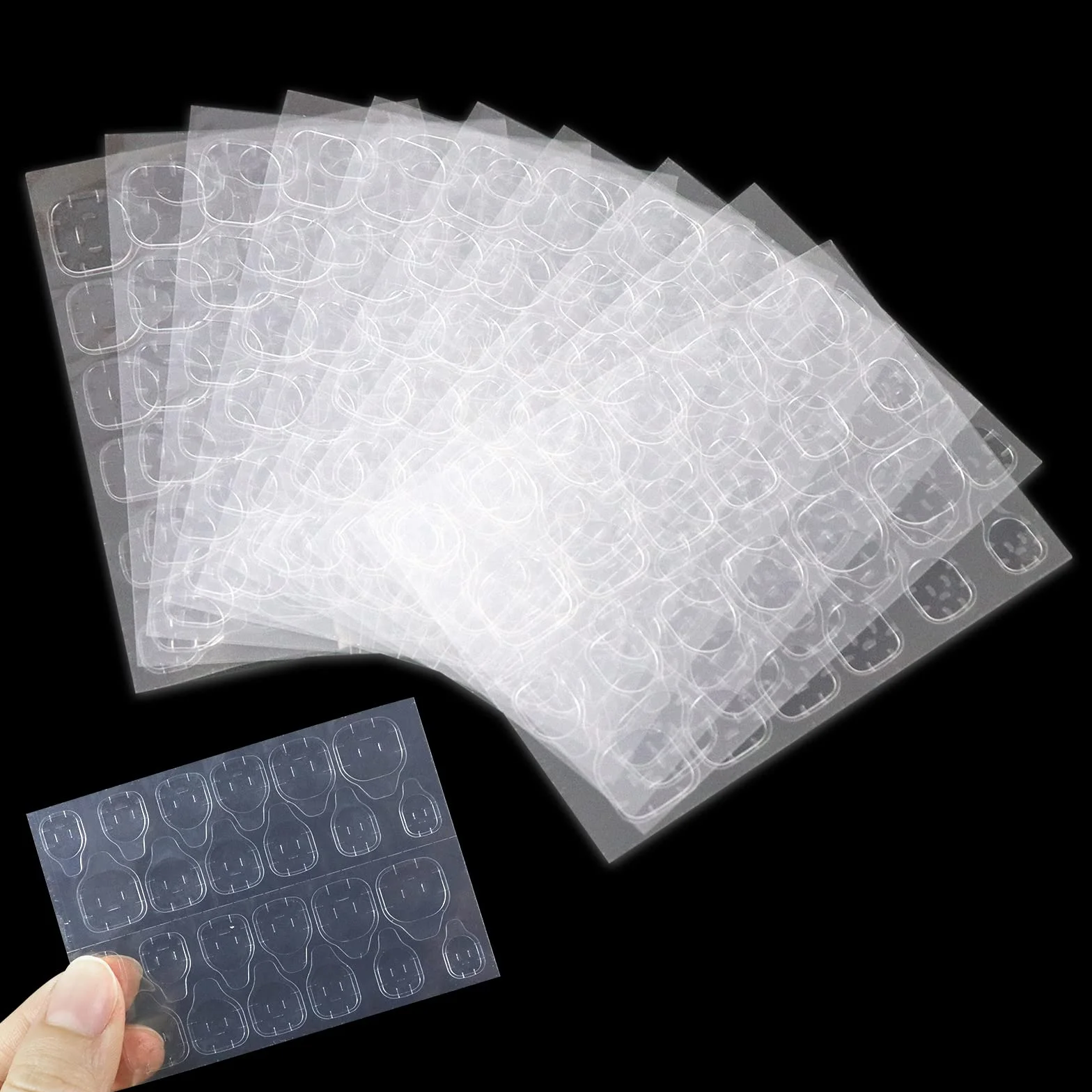 Autocollants à Ongles 240 Pcs, Faux Onglets Autocollants Double Face, Adhésif Transparent pour Nail Art