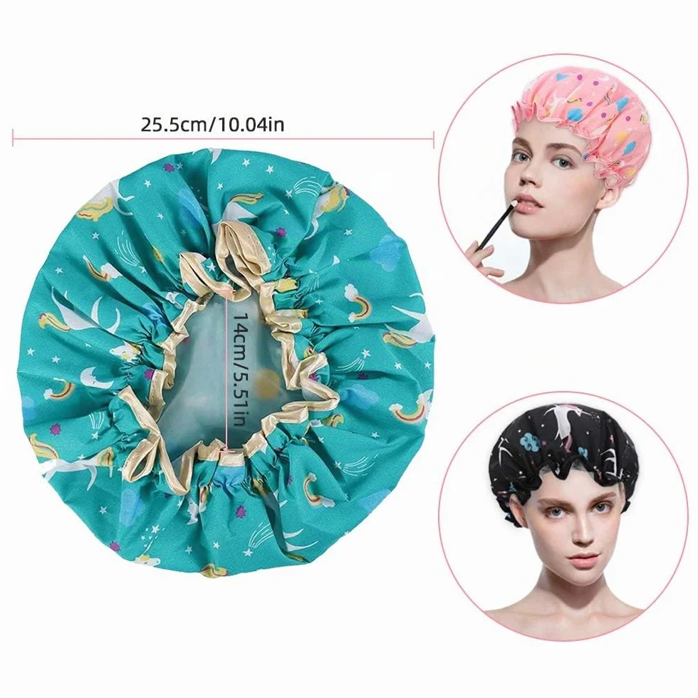 Bonnet de Douche Imperméable 4 Pièces Réutilisables Licorne, Accessoire Cheveux pour Femmes Filles Spa Salon
