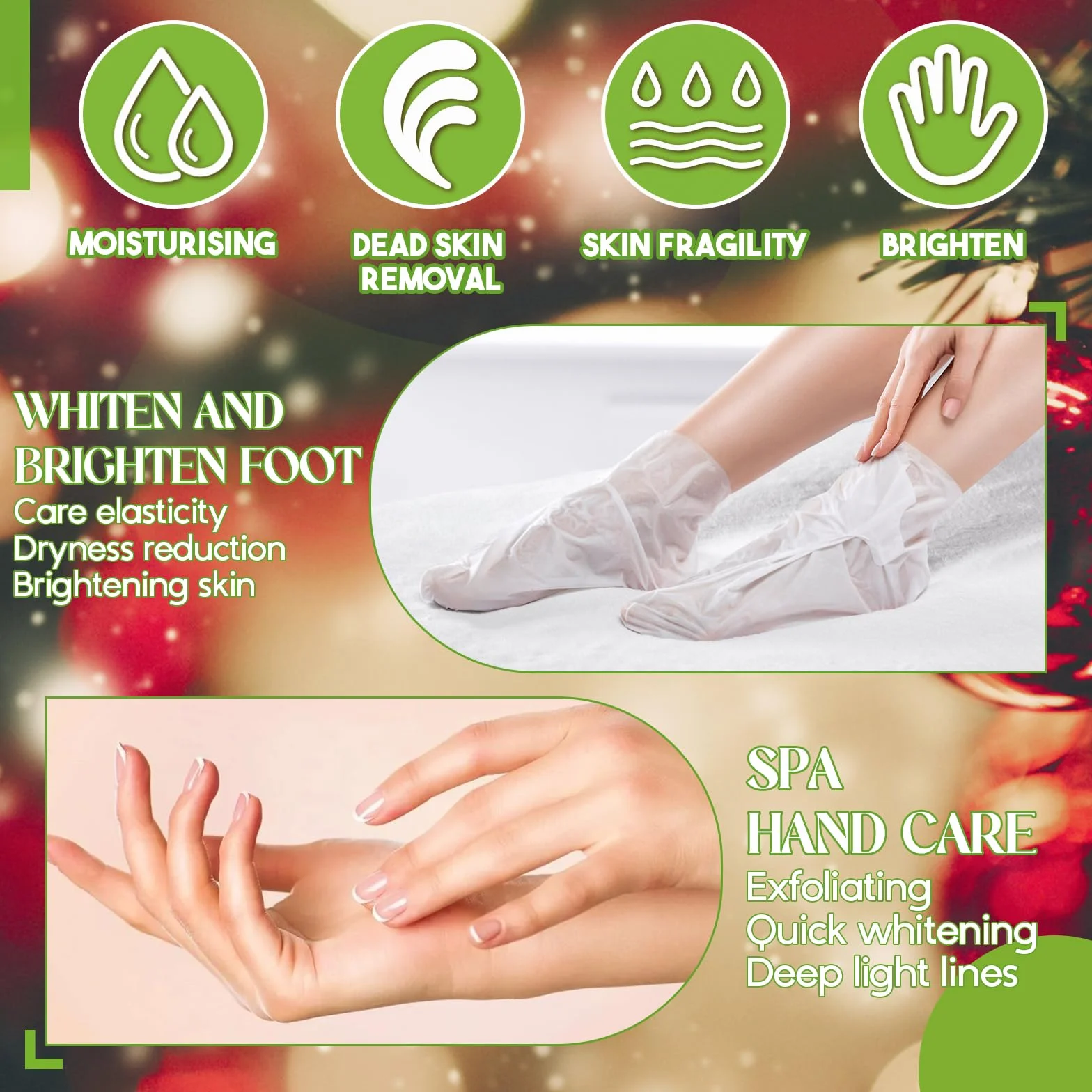 Masque Pied Peeling Exfoliant + Masque Main Hydratant, 3 Paires, Soin Pieds Secs et Abîmés