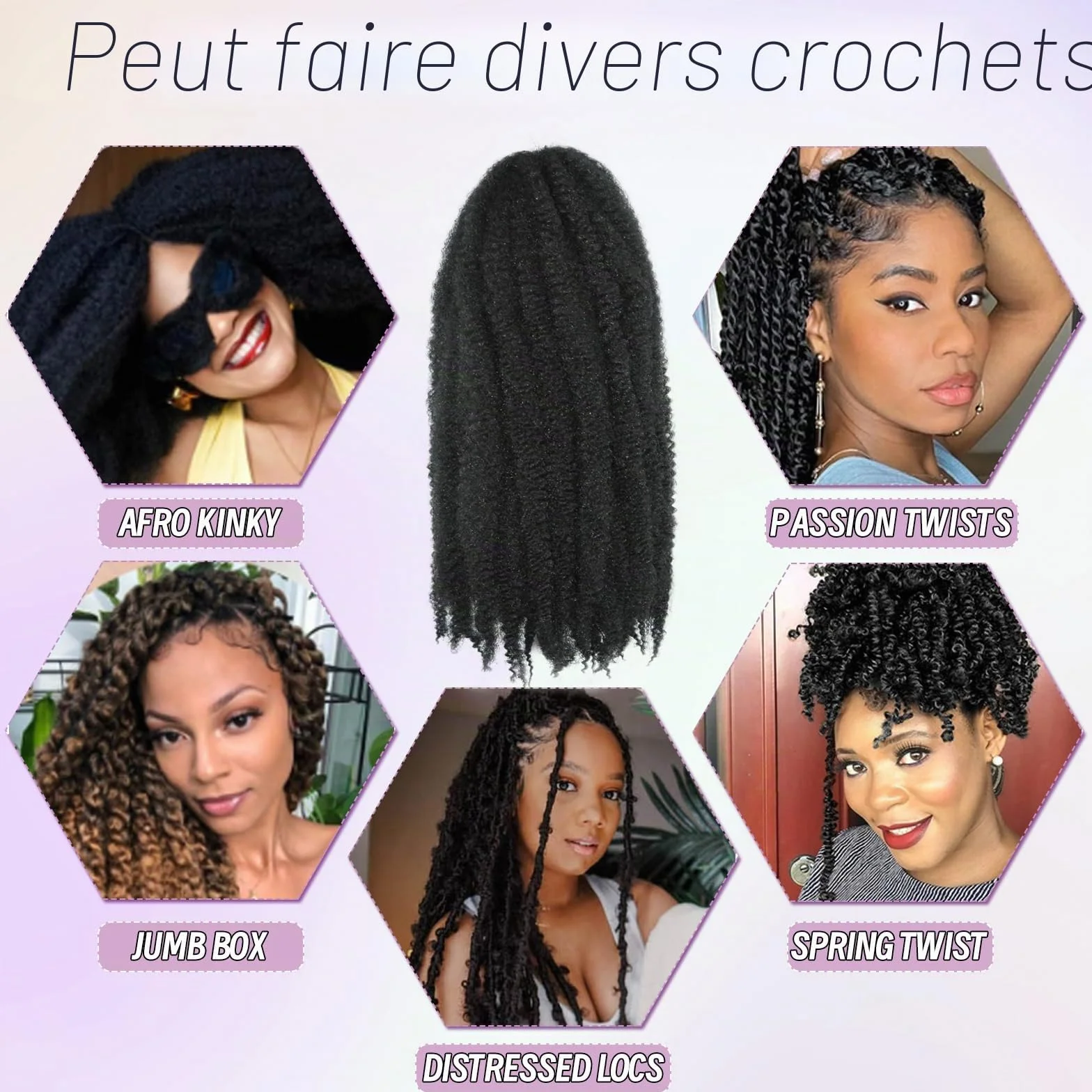 Tresses en crochet style Marley Twist pour cheveux afro, frisés, bouclés, cubains, tresses sénégalaises synthétiques, extensions de cheveux en crochet pour femmes (1b, 40,6 cm/lot de 3)